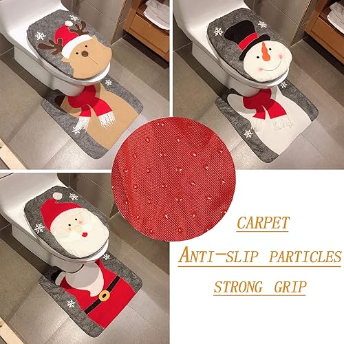 Miniatura 6 de Heshifeng party & accesories - Juego de funda para asiento de baño y alfombra de Navidad, hombre de nieve, Santa, reno, decoración navideña para el