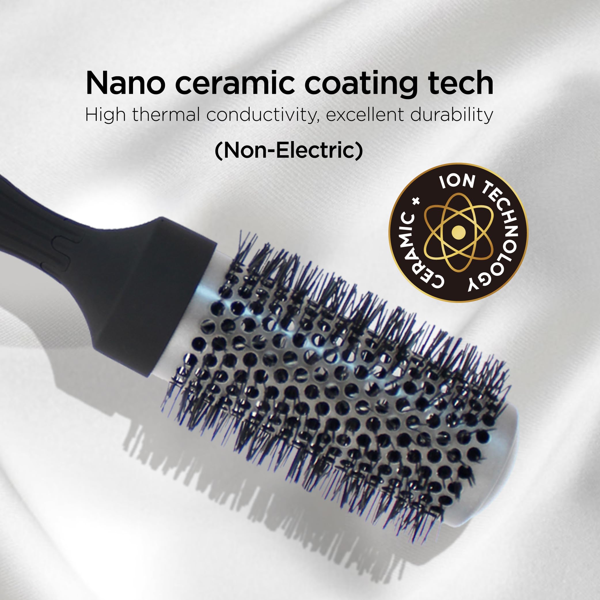 Cepillo redondo profesional de salón con revestimiento de cerámica para secado por soplado, peinado rápido y cabello voluminoso (1.7 pulgadas)