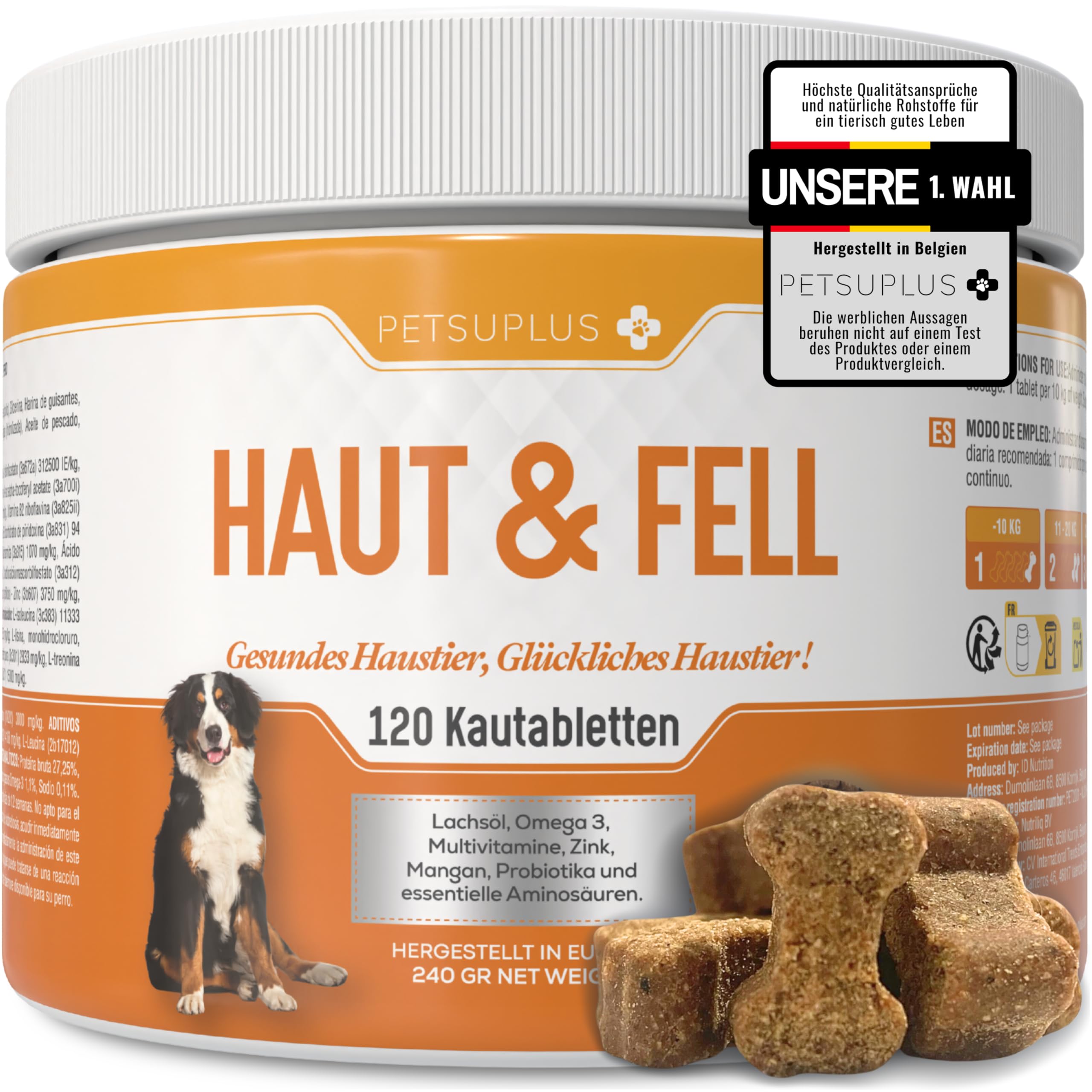 Skin & Coat. Nahrungsergänzungsmittel für Haut und Fell mit Omega 3 und Lachsöl Hund, gegen Juckreiz, trockene Haut, Reizungen, Haarausfall & Reizbarkeit. Hunde Leckerlis - 120 Snacks