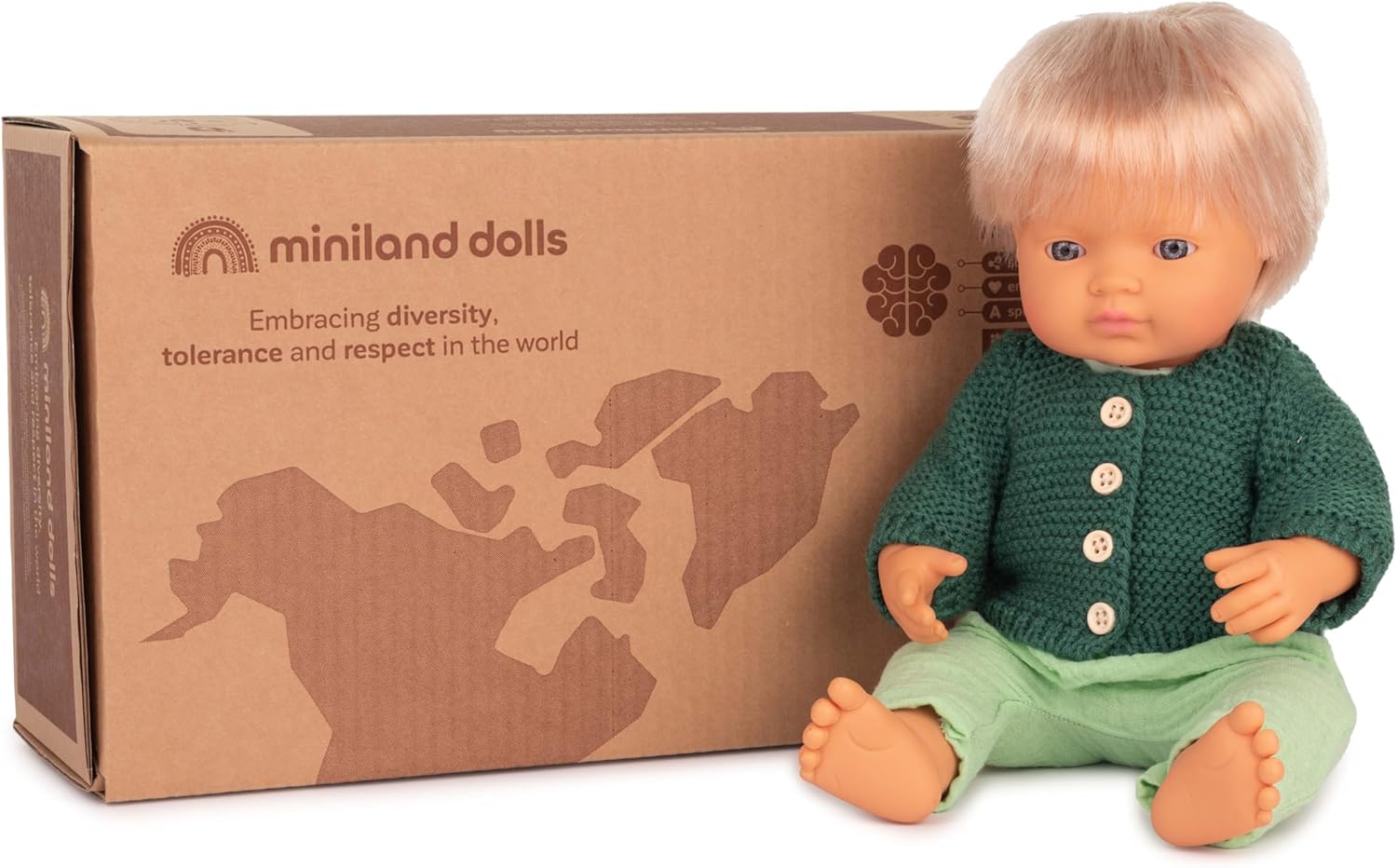 Miniland Doll Gift Box Baby Doll Caucasian Boy 15'' + Forest Outfit - Made in Spain, Gift, Quality, Inclusion, Diversity