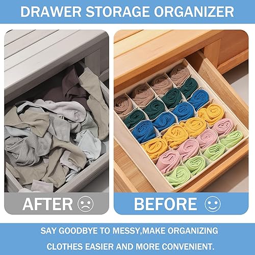 Miniatura 3 de Organizadores de Cajones Plegables con 24 Celdas, Organizadores Separadores de Ropa Interior, Organizadores de Almacenamiento de Tela para Lencería