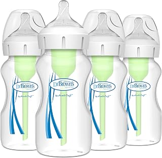 Dr. Brown's Natural Flow Anti-Colic Options+ Wide-Neck Baby Bottles 9oz Level 1 Nipple 4-Pack Reduces Colic Gas Spit-Up