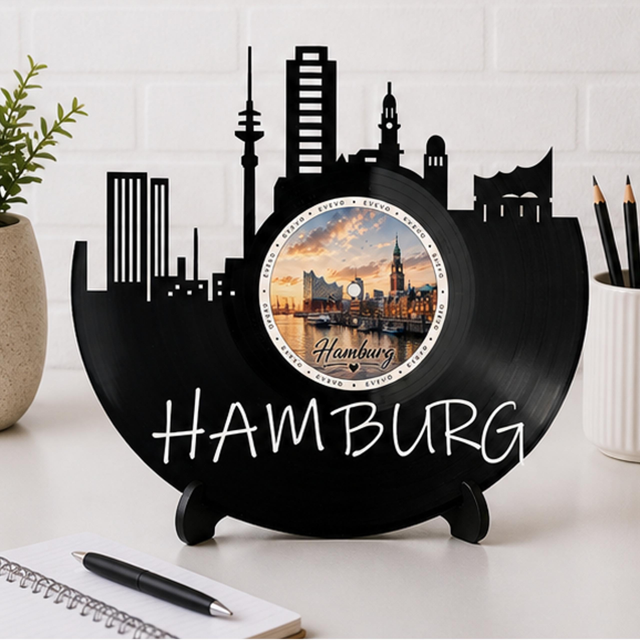 EVEVO Decorazione da parete a forma di disco di Amburgo, in vinile, ideale come regalo per gli appassionati di Amburgo, per gli amanti della Germania settentrionale, D0032