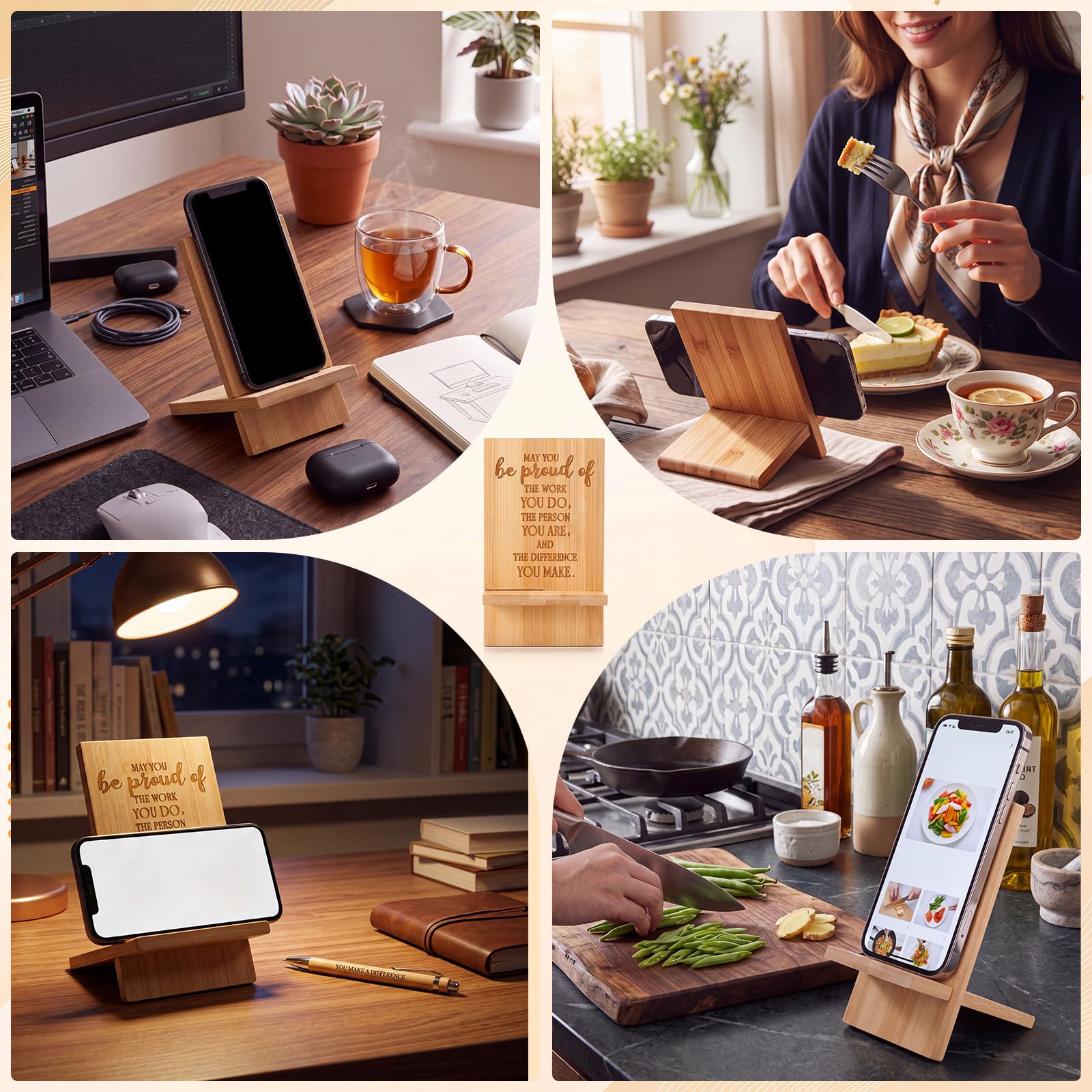 Ripeng Set di 20 supporti per telefono natalizi in bambù con penne a sfera per scrivania, impiegati, colleghi, volontari, infermiere, insegnanti (singolo)
