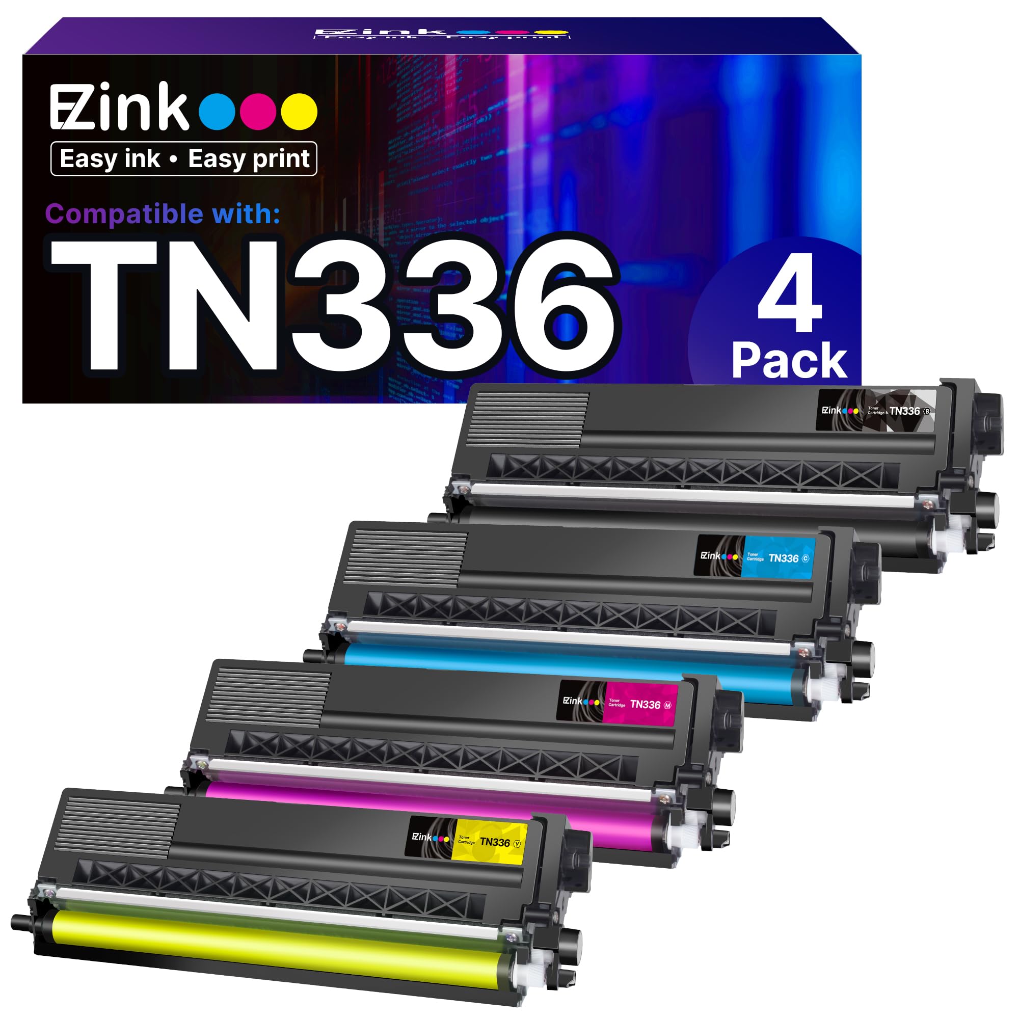 E-Z Ink Compatible Toner Cartridge Replacement for Brother TN336 Toner Cartridges TN331 TN-336 TN-331 TN315 to Use with MFC-L8850CDW HL-L8350CDW MFC-L8600CDW HL-4150CDN MFC-9970CDW (BCMY, 4 Pack)