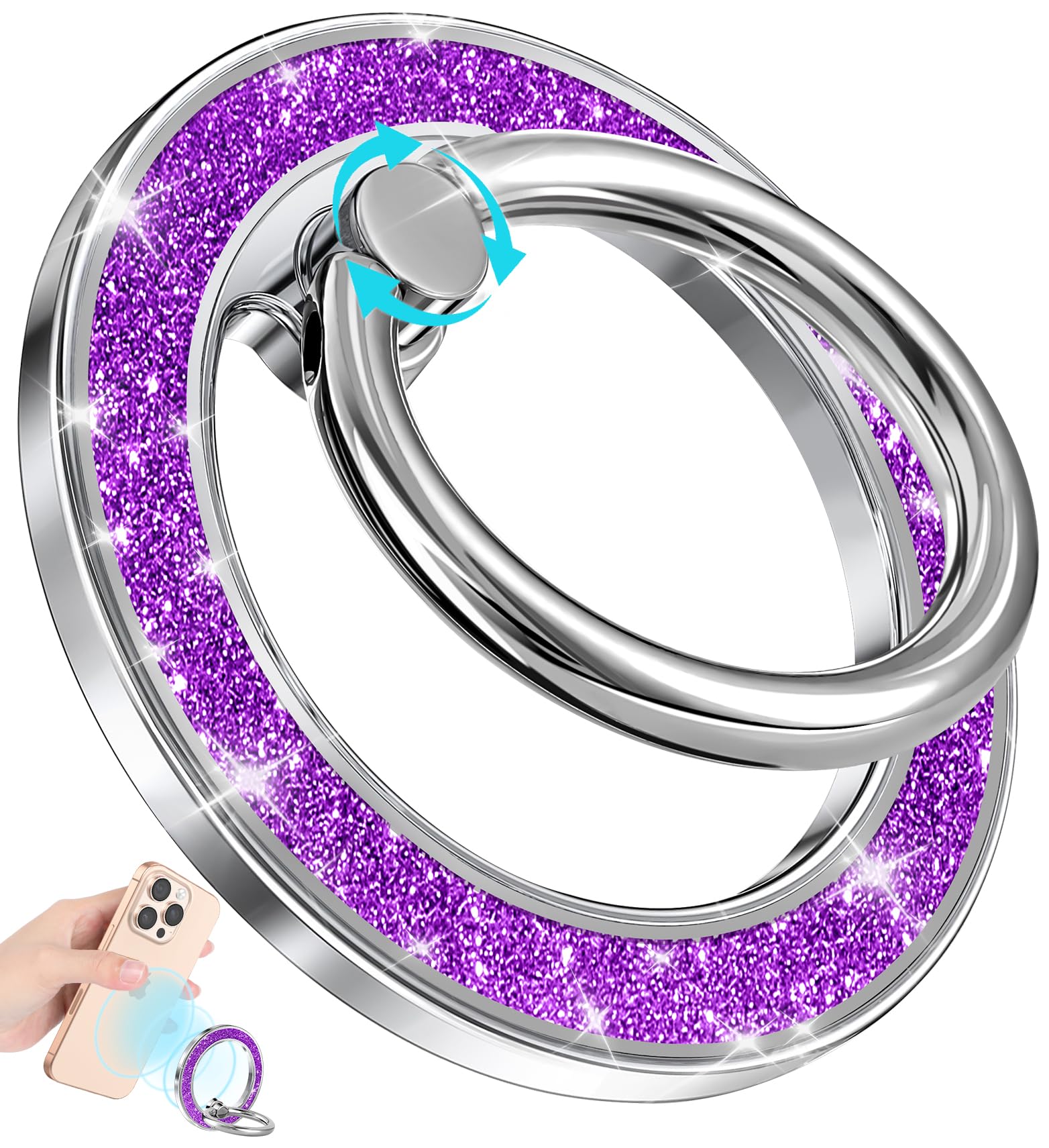 LISEVO Phone Ring Holder Compatible with MagSafe - Magnetic Cell Phone Grip for Women Cute Magnet Removable Finger Ring Grip Stand Glitter Bling for