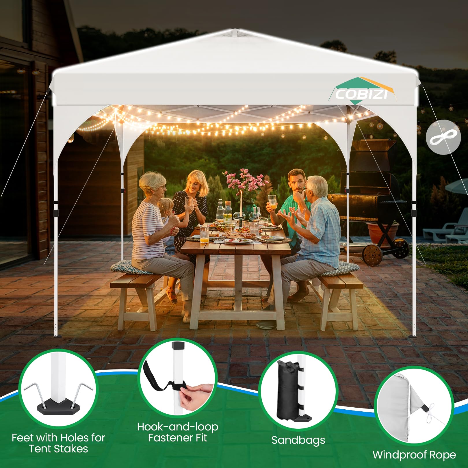 COBIZI Pavillon 3x3 Wasserdicht Stabil Winterfest Faltpavillon Gartenpavillon Partyzelt Pop Up Pavillon Klappbar UV Schutz 50+ Höhenverstellbar mit Entlüftung & 3 Stoffstücken&4 Sandsäcke，Weiß