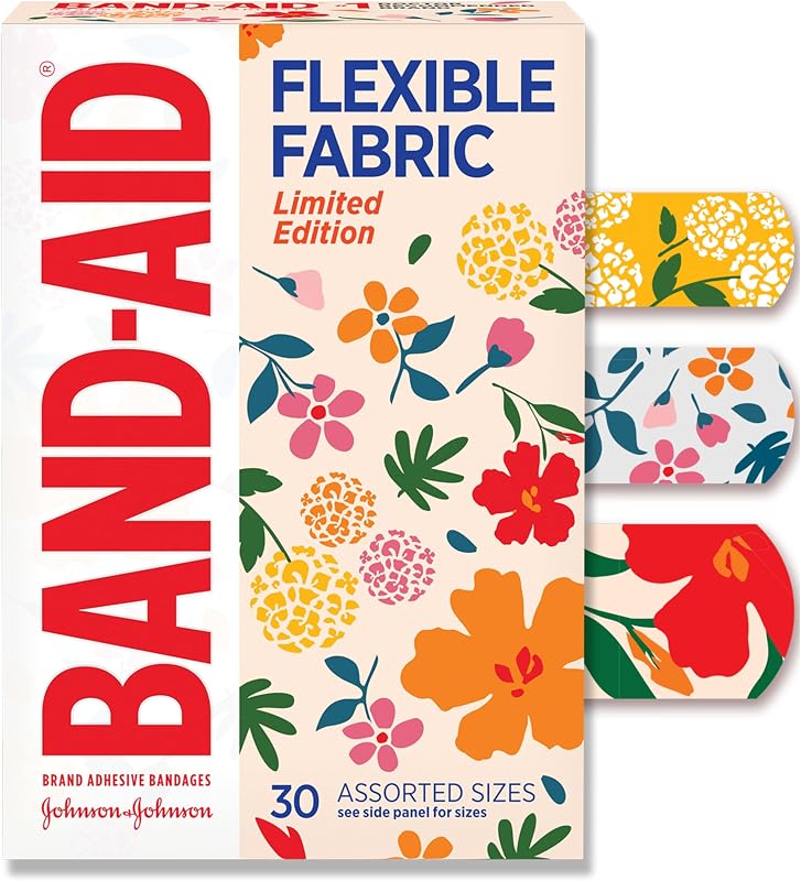 BAND-AID Brand Flexible Fabric Adhesive Bandages, Wildflower Designs, 30 Ct | Comfortable Protection, Sterile Wound Care for Minor Cuts, Scrapes & Burns, For First Aid Kits, Assorted Fun Pretty Designs