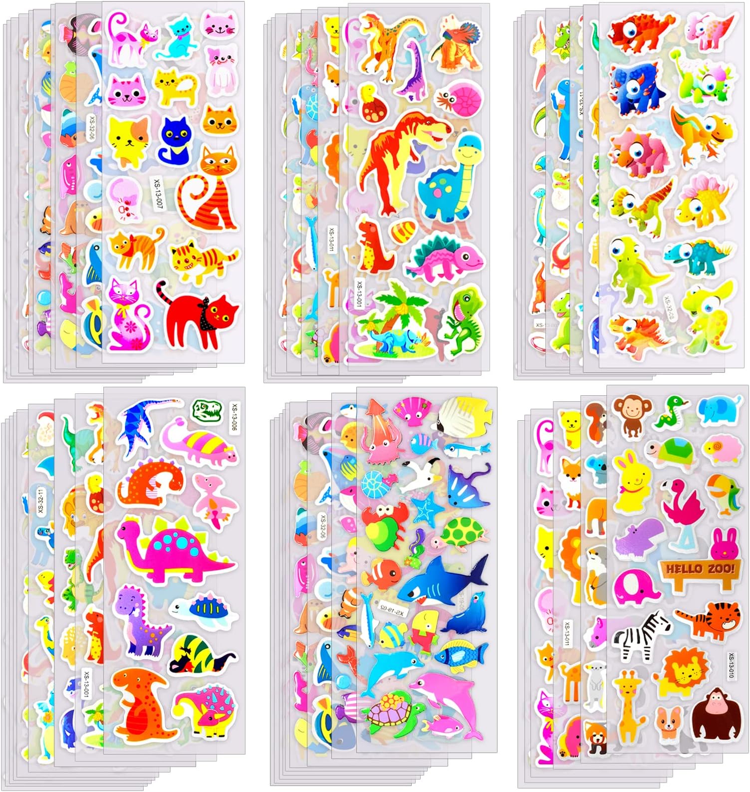 OWill 40 Shees of 1000 Children's Reward Stickers 3D Stickers Sheets Puffy Stickers for Toddlers Rewarding Gifts Scrapbooking Party Bag Fillers Including Animals, Dinosaurs, Numbers, Fruits, Stars