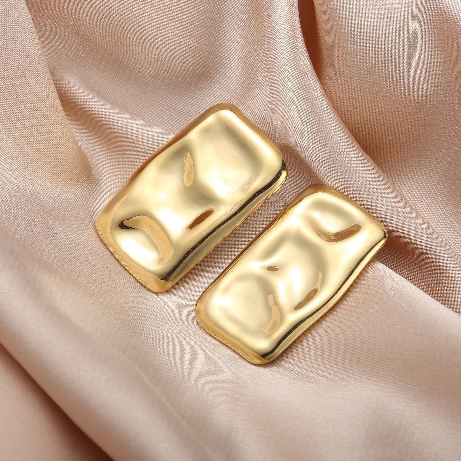 Geometric Rectangle Gold Plated Stud Earrings Irregular Hammered Chunky Statement Square Earrings for Women Trendy - Image 5