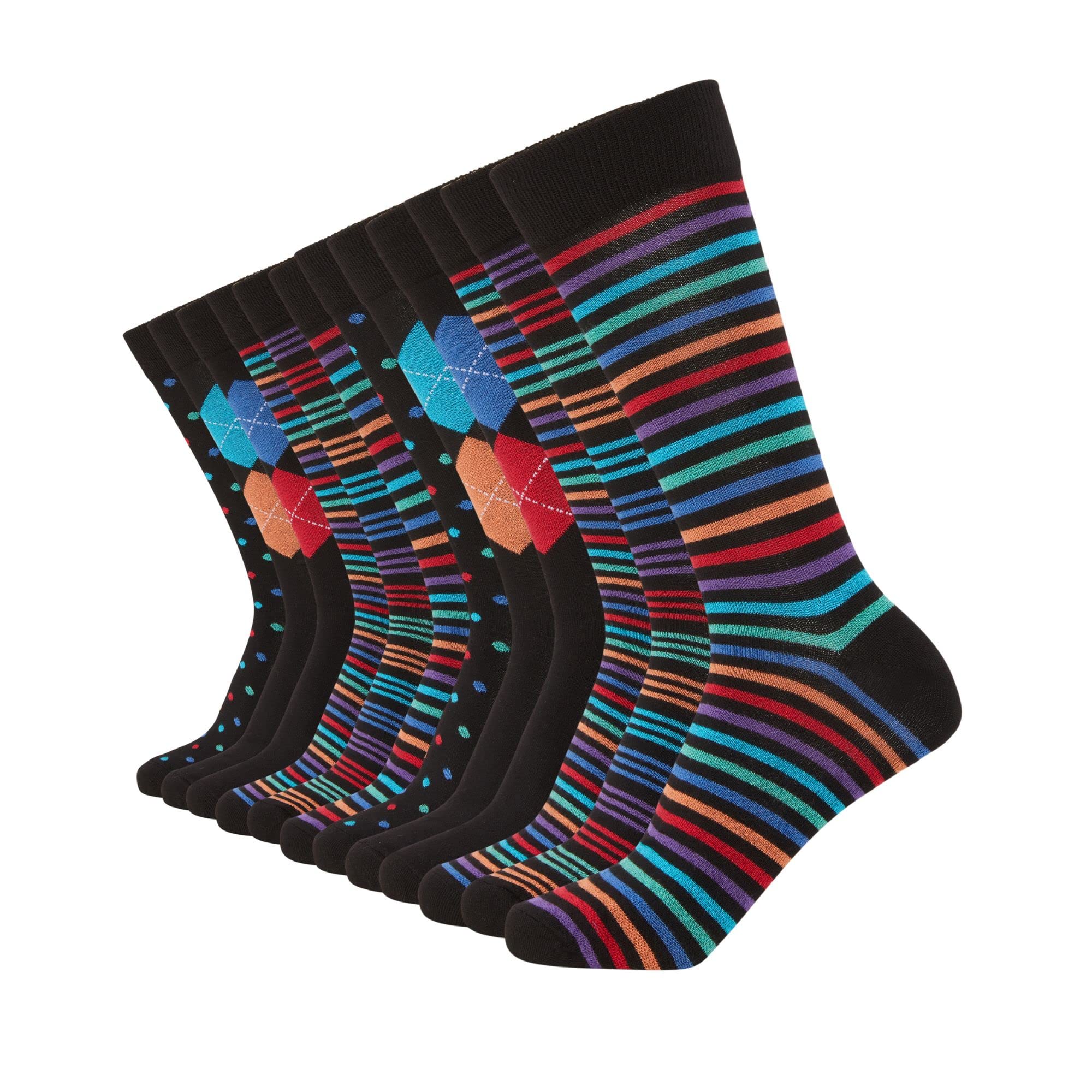 FM London (12-Pack) Bamboo Socks Men - Plain & Patterned Mens Socks Designed to Feel Soft & Resist Odour - Casual & Formal Men's Socks Suitable for any Occasion - Multicoloured & Black Socks Men