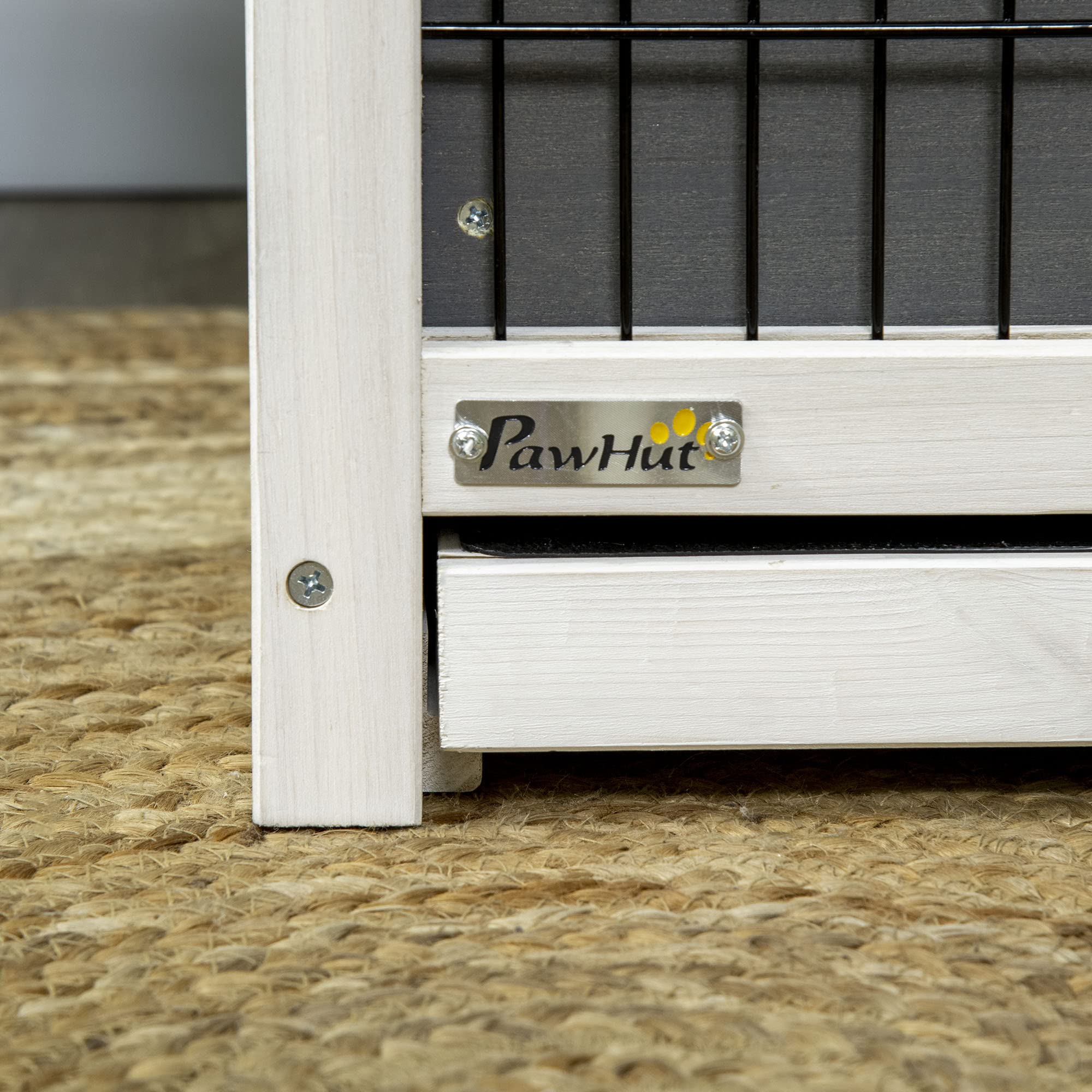 PawHut Gabbietta per 1 Conigli in Legno con Vassoio Estraibile, Casetta e Area Aperta, 90x53x50cm, Grigio Scuro