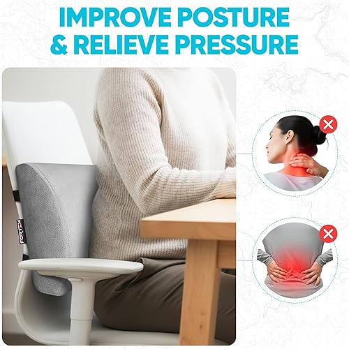 Miniatura 5 de FORTEM Almohada para silla de oficina, automóvil, silla de escritorio, cojín de espuma viscoelástica, funda lavable (gris, terciopelo)