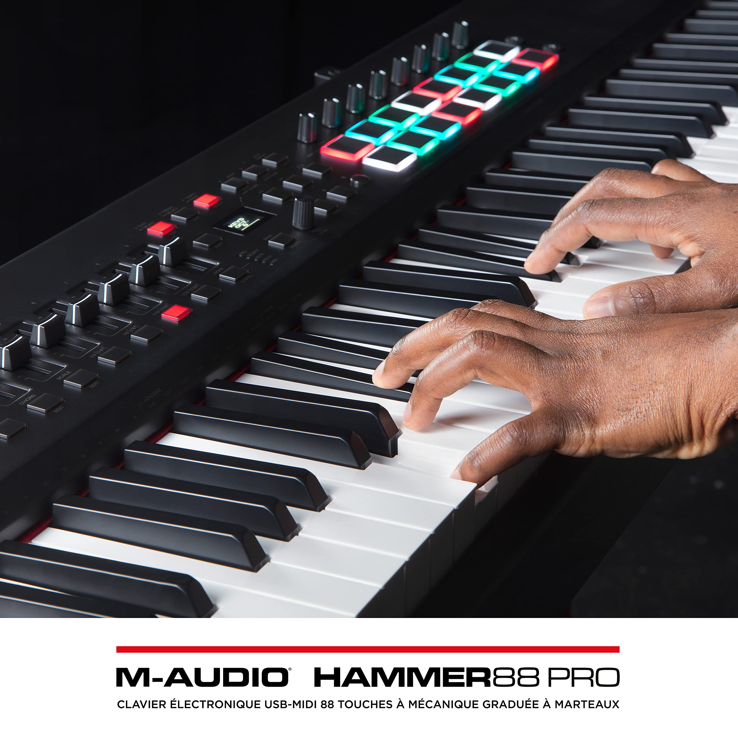 M-AUDIO Hammer 88 Pro - Clavier maître piano 88 touches MIDI USB avec touches lestées à marteaux, pads de rythme et pack de sons Native Instruments (intégration NKS)