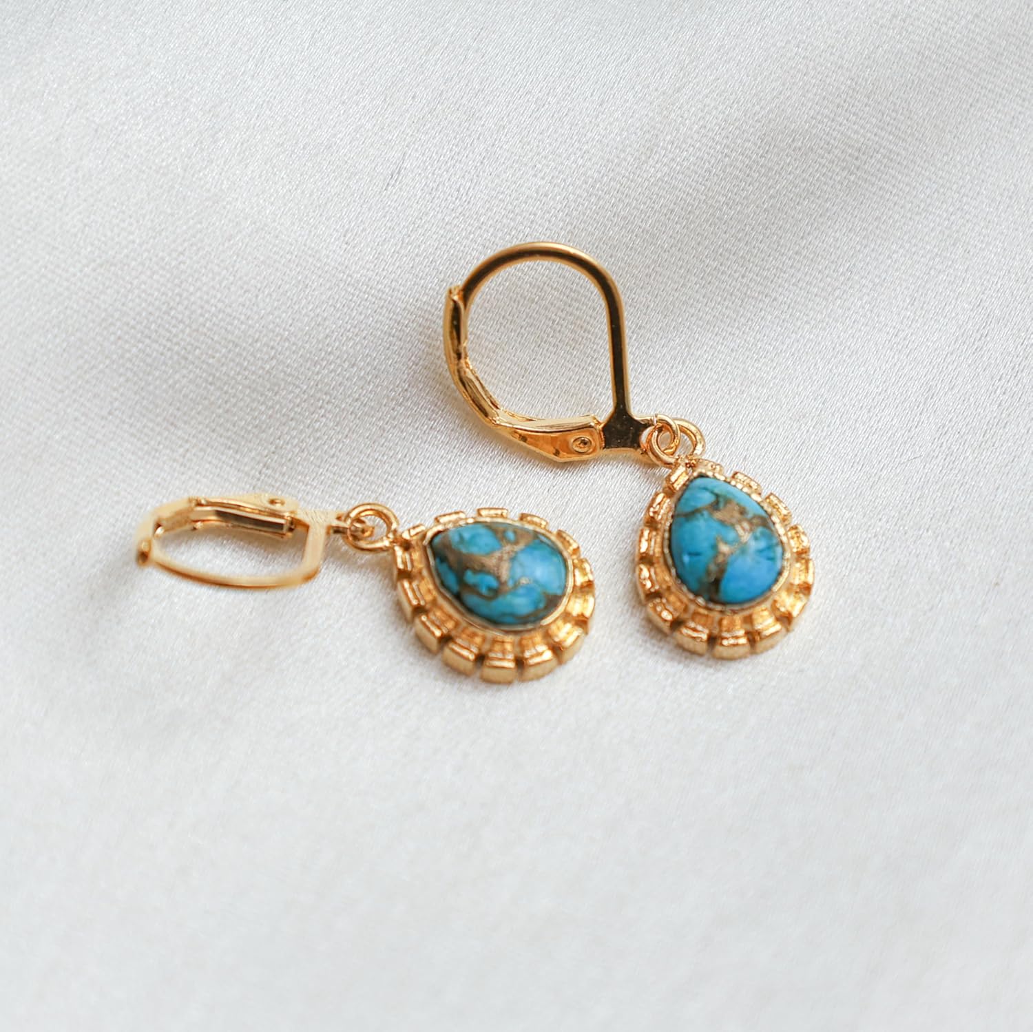 Gempires Gemstone Sunburst Drop Earrings for Women Handmade Gold-Plated Jewelry Dainty Leverback Earrings Minimalist Everyday Style Elegant Gift for Her - Image 6