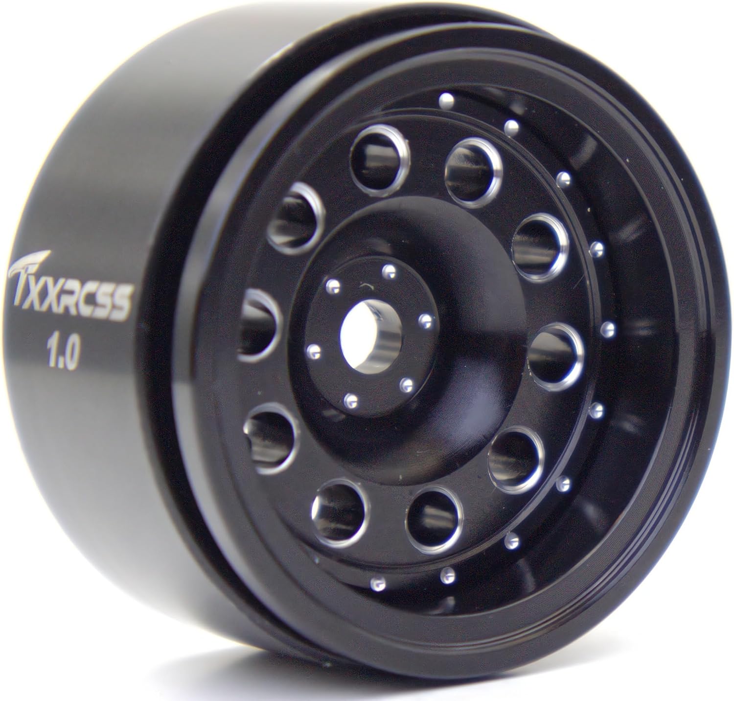 RC 1.0 Beadlock Wheels Offsets -2 Aluminum Rims for AX24 1/18 TRX4M All 1/24 Scale SCX24 Deadbolt RC Crawler Car Wheels Upgrades 4Pc (Black)