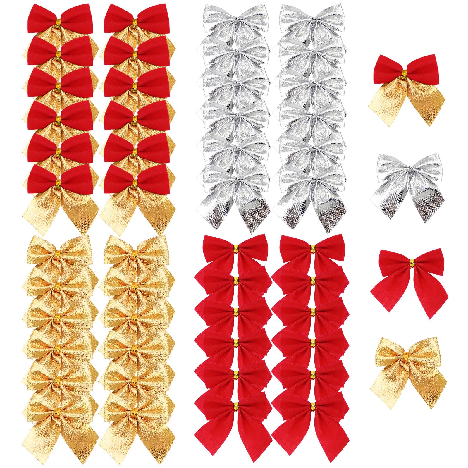 Fogcosy 48 Pcs Christmas Ribbon Bows Ornaments, 2.1 Inch Mini Festival Bow Decorations, Christmas Bows for Gift Wrapping, Tree Bow for Xmas Tree Hanging Decoration (4 Colours)