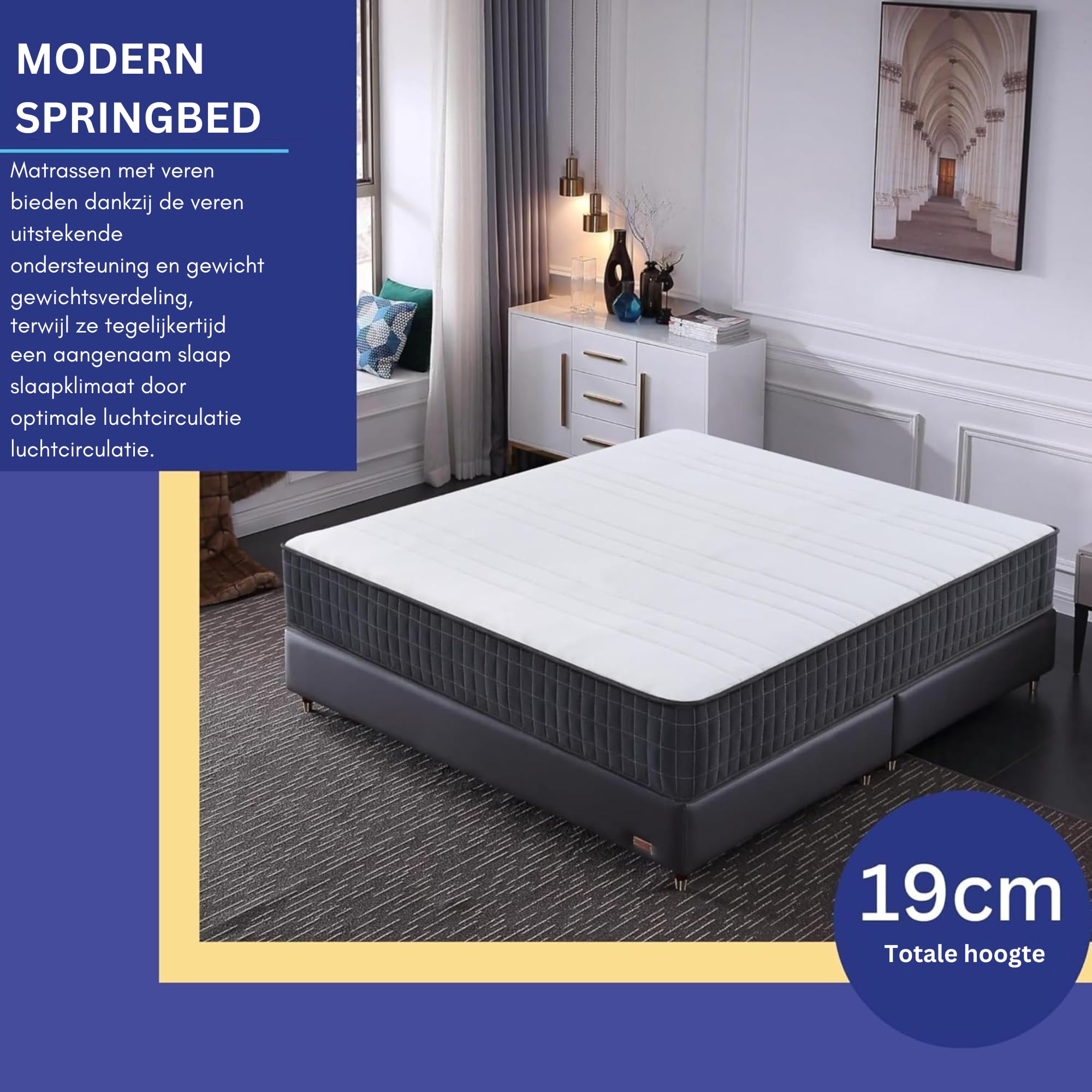 Arensberger JANA Matras, 90 x 200 cm, hoogte 19 cm actief, binnenveringmatras met koudschuim en 7 zones, hardheidsgraad H2/H3, pocketveringmatras, 90 x 200 cm, puntelastisch