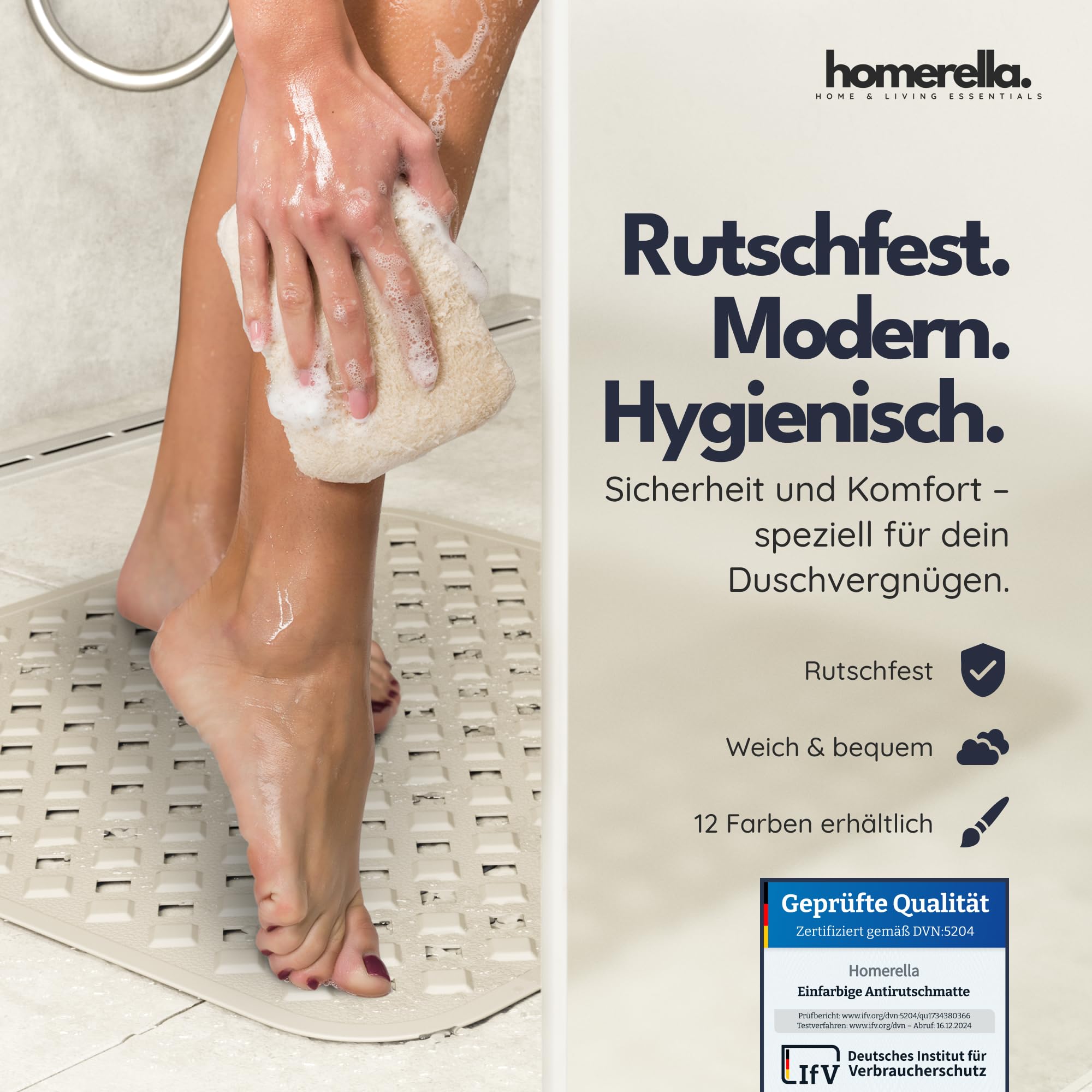 homerella® Shower Mat Non Slip Anti Mould 53 x 53 cm, INCL. Hooks for Drying Bath Mat Non Slip Anti Mould - Image 2