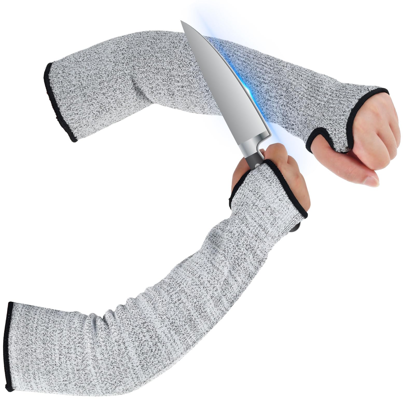 Nihuifdpy Unisex 40Cm-With Thumb Hole 2Pcs Cut Resistant Safety Arm Sleeves, Level 5 Arm Protection Sleeves, Anti Cut Guard Bracers Protector Forearm Wrist Arm Protector Work Sleeve For Garden Kitchen Work (40Cm-With Thumb Hole)