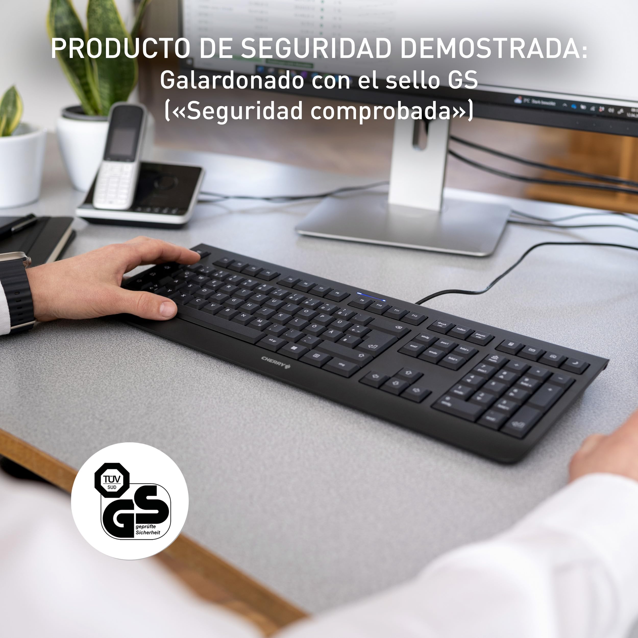 Cherry KC 1000, Teclado con Cable, distribución de Teclado Inglés UK (QWERTY), Plug & Play a través de USB, diseño Plano, tecleo silencioso, Blanco/Gris