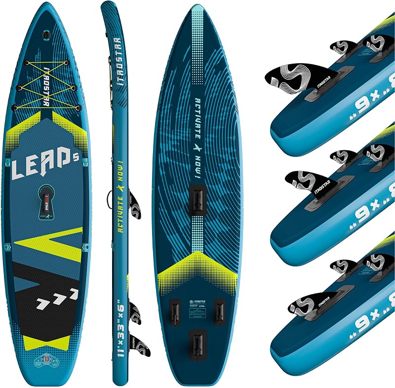 Tabla de remo de pie de plomo de 12' × 35"/11' × 33", tabla de SUP inflable con diseño estable de 5 aletas para jóvenes, todos los niveles de habilidad, lagos, océanos
