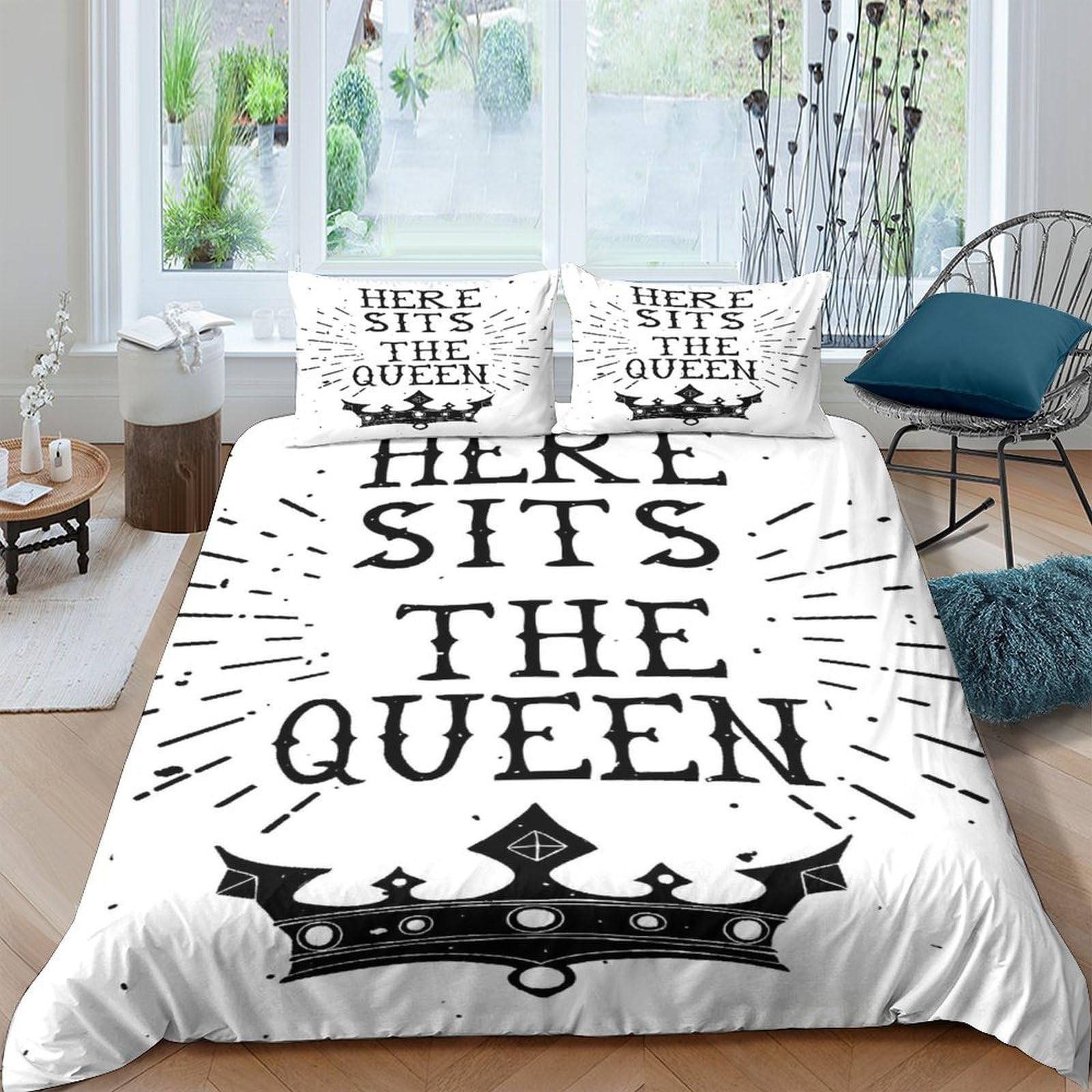 Ctjqhvkz Style-9 3D Printed Crown Typography Fitted Sheet Microfiber Black White Bed Sheet For Bedroom Guest Room Modern Decor Single（135X200cm）