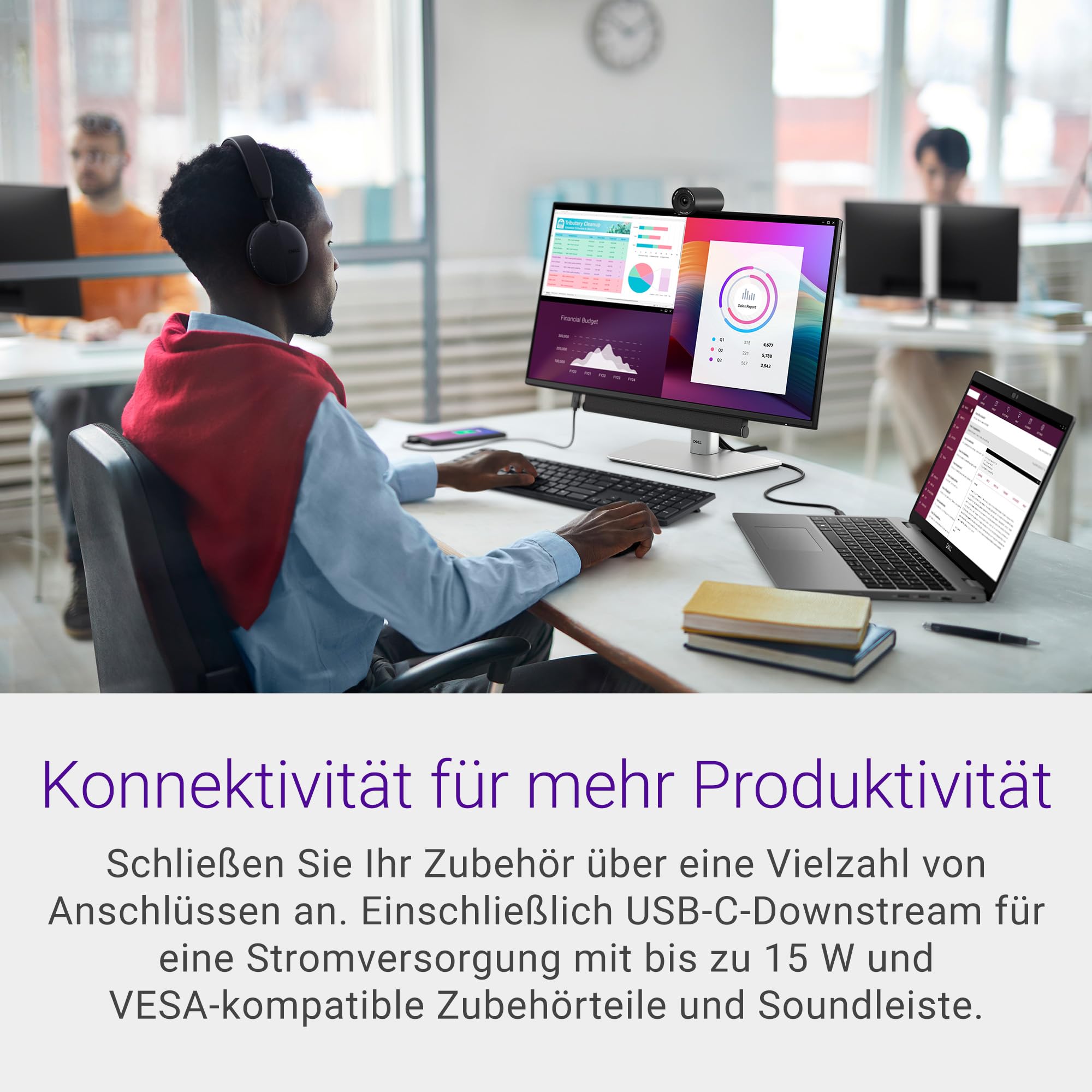 Dell P2425H 24 Zoll Full HD Monitor, 100Hz, IPS, 5ms, 99% sRGB, USB-C, DisplayPort, HDMI, VGA, Schwarz