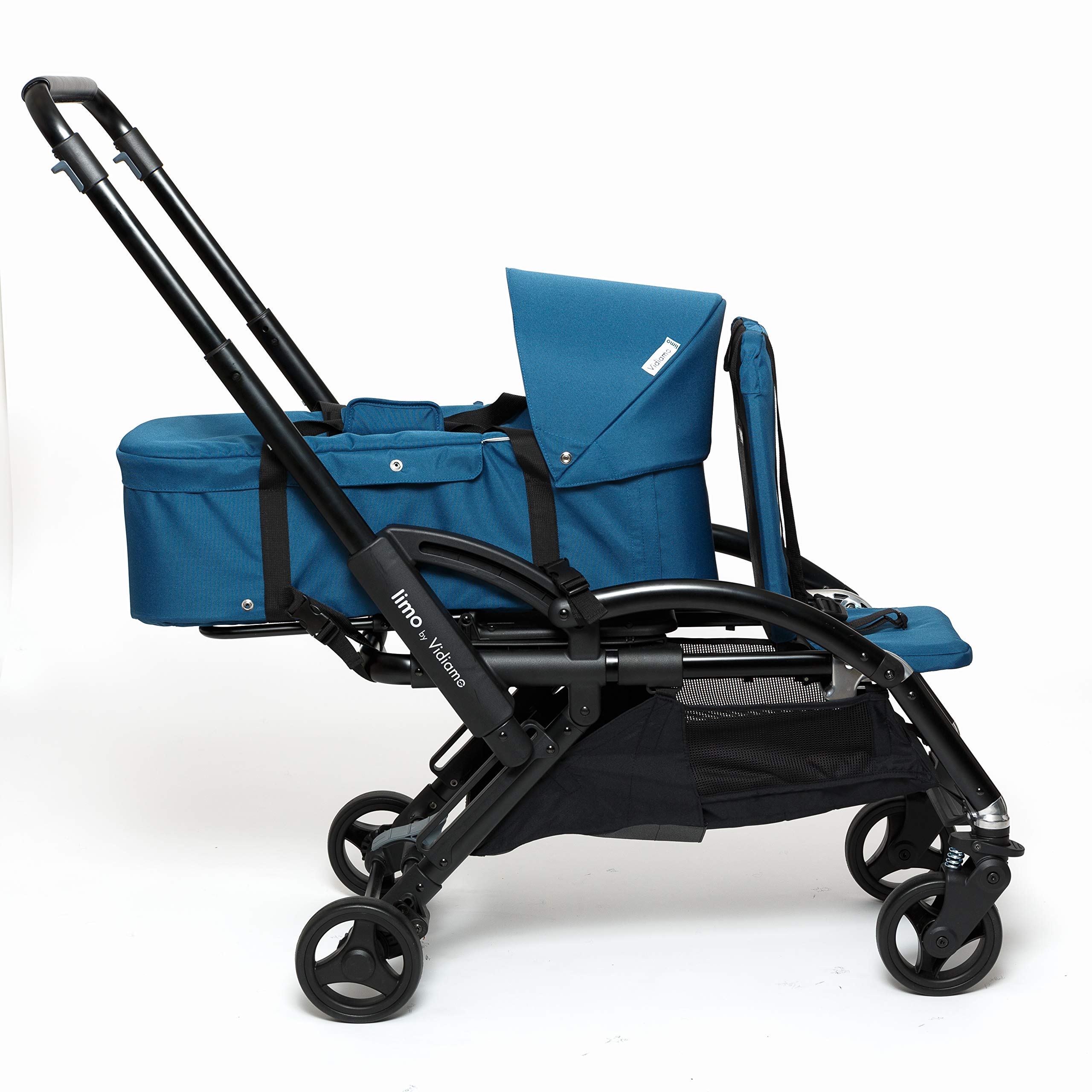 Couffin - Dès la Naissance à 6 mois ou 9 kg - Souple et Léger (2 kg) - 2 Anses - Matelas et Capote Amovibles - Jupe Zippée - Déhoussable - Nacelle Compatible Poussette Limo - Coloris Bleu