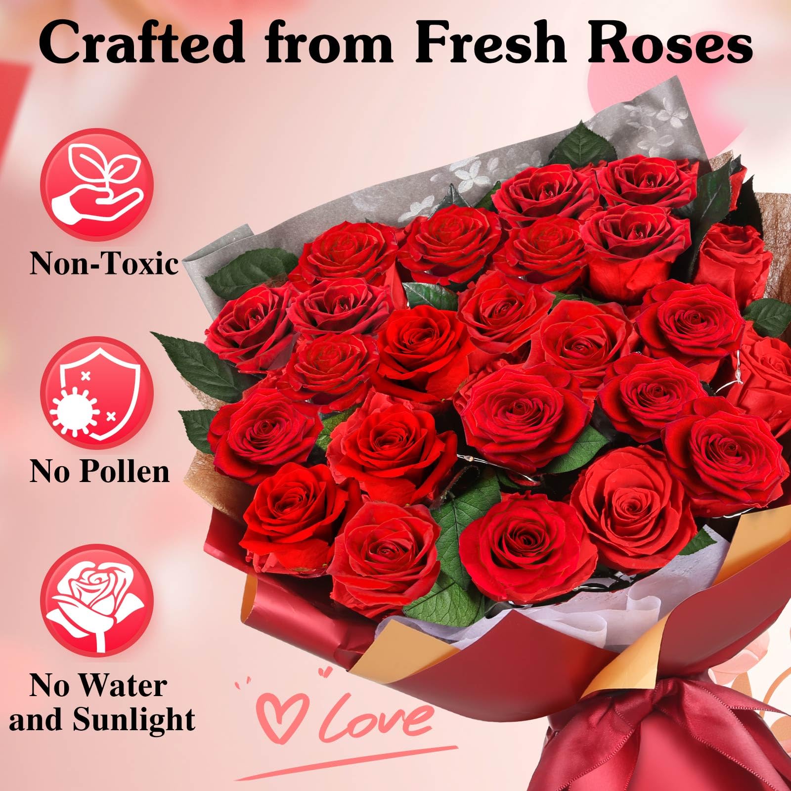 ADDWel Ewiger Rosenstrauß mit 24 echten konservierten roten Rosen, Infinity Rosen Blumenstrauß, Geschenke für Frauen, Geschenk für Freundin Mama Ehefrau zum Geburtstag, Jahrestag Weihnachten