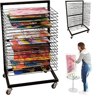 ODOXIA Art Drying Rack for Classroom | Functional & Mobile Paint Drying Rack | 19 Removable Shelves | Canvas Rack Art Storage | Painting Drying Rack with Wheels | Stack Rack for Painting, and More