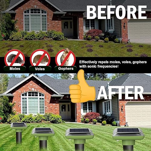 Miniatura 5 de Repelente de topos de animales, repelente ultrasónico de topos, alimentado por energía solar, repelente de topos, control solar impermeable al aire
