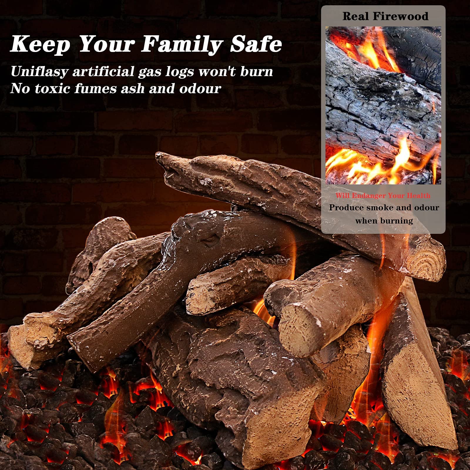 Amazon.com: Uniflasy 10 Pcs Gas Fireplace Log Set, Ceramic Wood Fake Log  for Firebowl, Propane u0026 Natual Gas, Gas Inserts, Fireplaces, Fire Pits,  Ventless, Electric Outdoor u0026 Indoor Fireplace Decoration Fire Logs : Home u0026  Kitchen