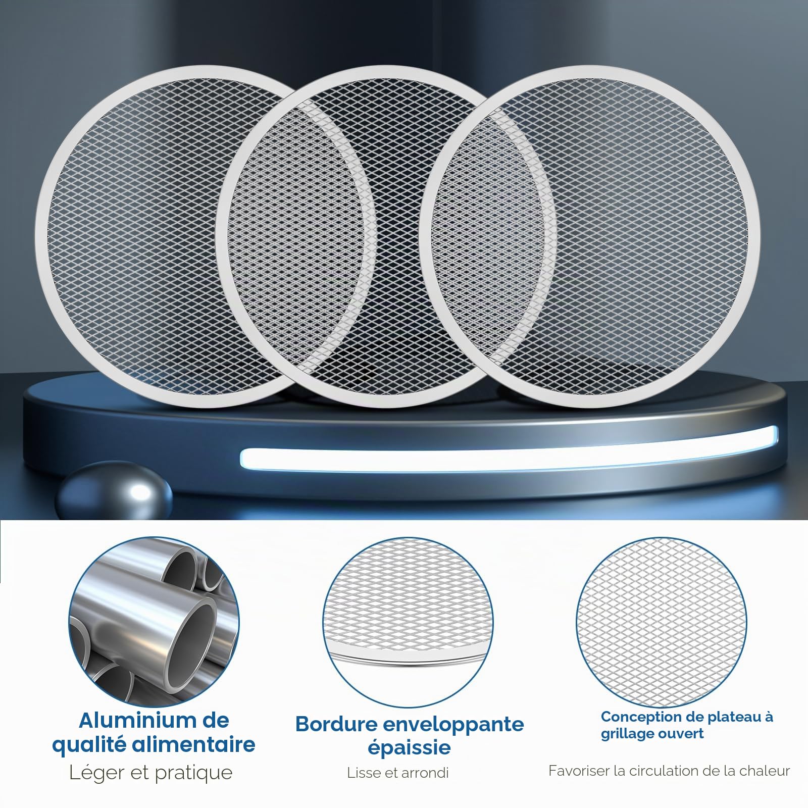 Lot de 6 grilles à pizza perforées antiadhésives de 30,5 cm - Rondes avec revêtement antiadhésif - Résistantes à la température - Réutilisables