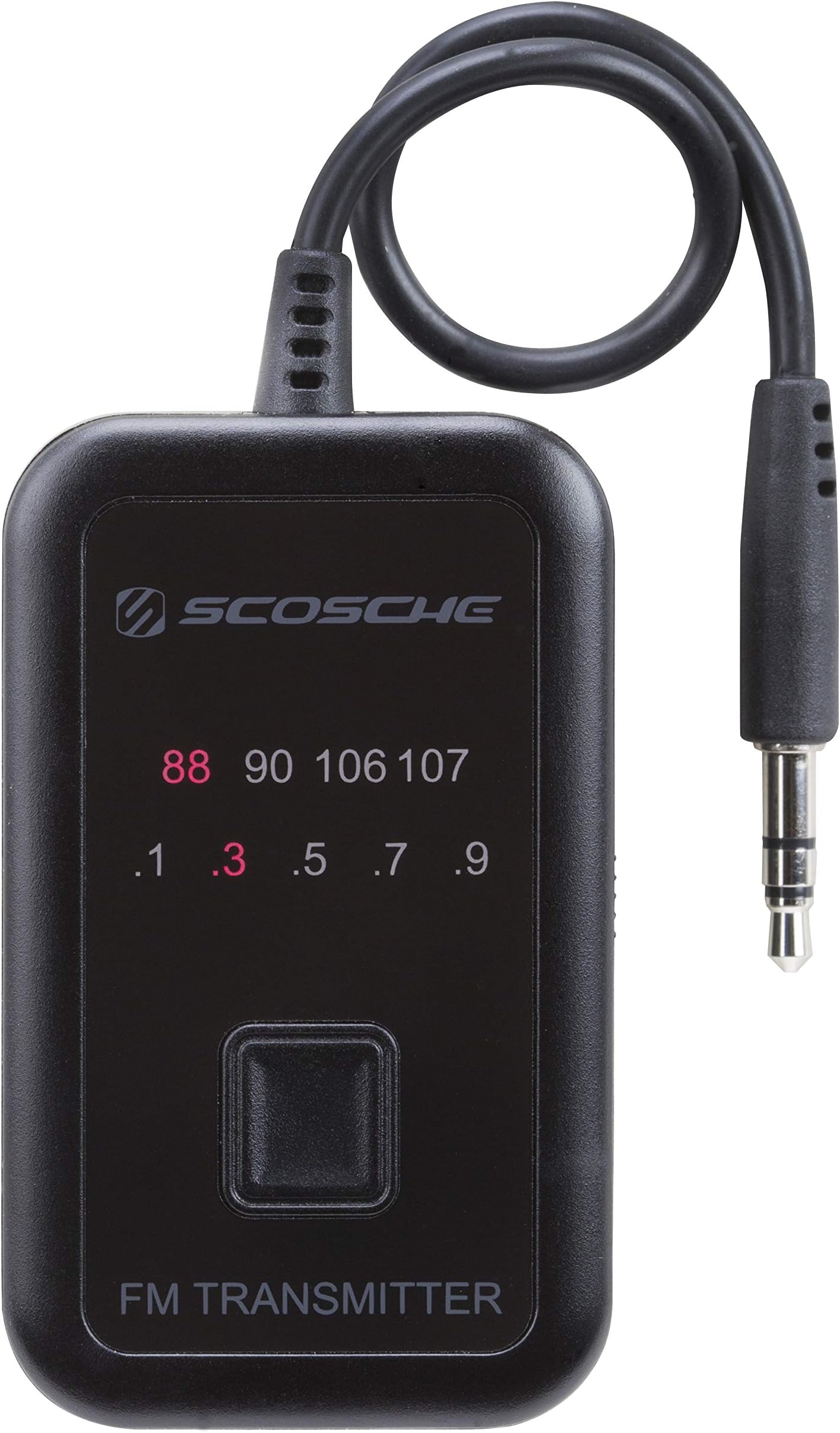 SCOSCHE TuneTone Universal FM Stereo Transmitter with Built-In 3.5mm Aux Cable for Cell Phones, MP3 Players, iPods and More Music Devices - Black (FMT5)