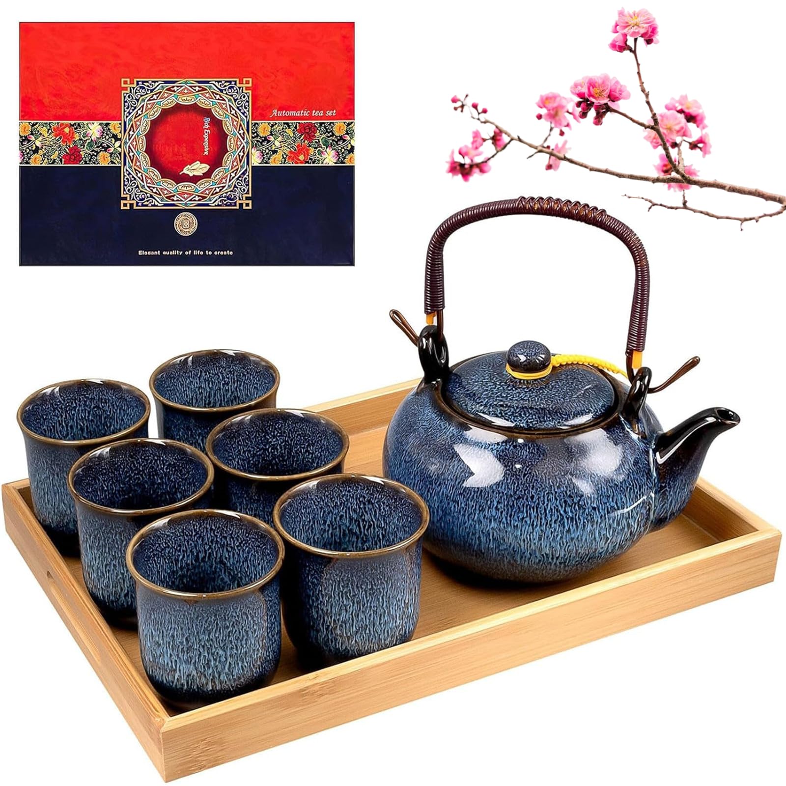 Japanese Tea Set Includes 1 Teapot 6 Tea Cups and 1 Tea Tray