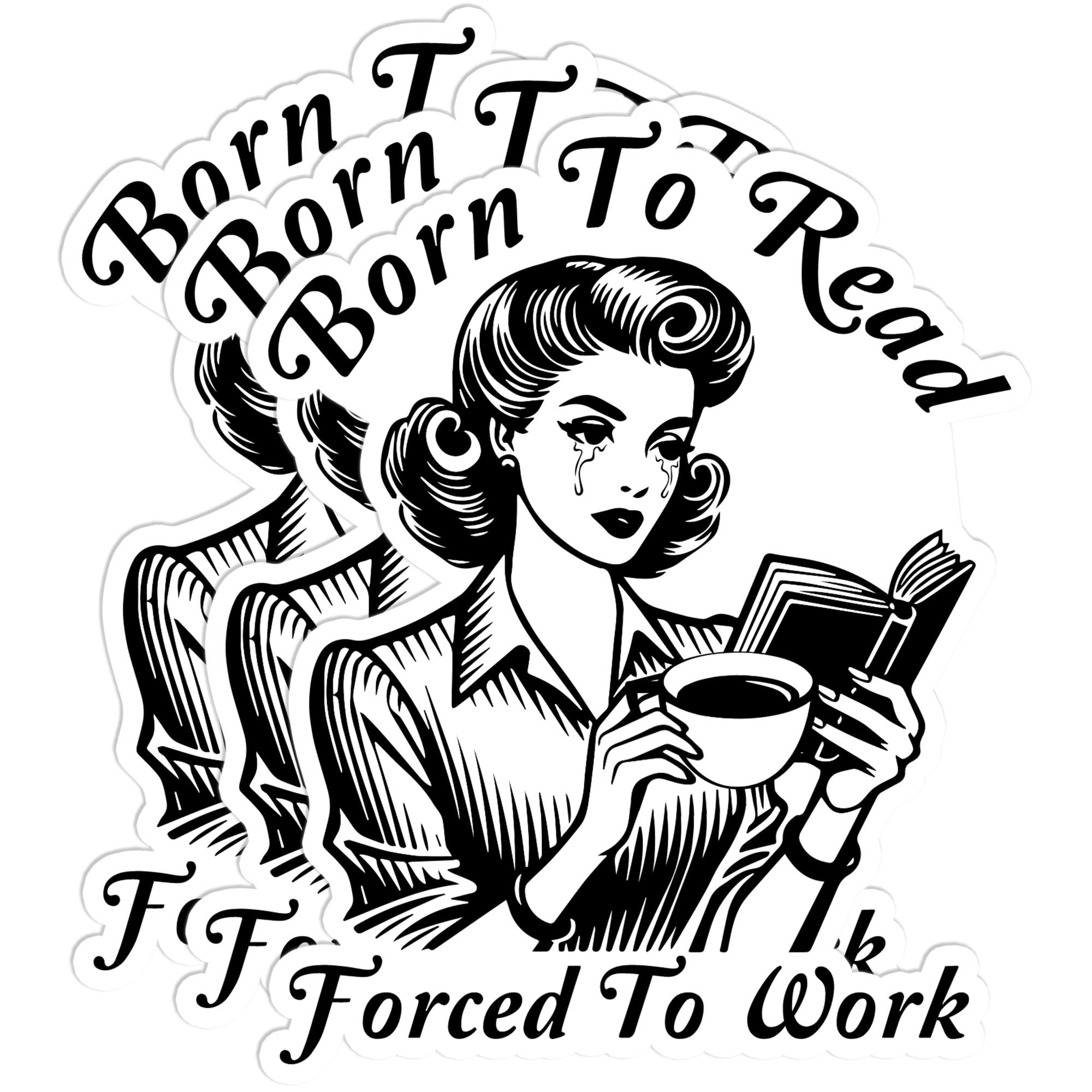 Set 3 Pcs Funny Retro Book Lover Sticker Born to Read Forced to Work Vintage Comic-Style Vinyl Decal Waterproof for Water Bottle Laptop, Journal,