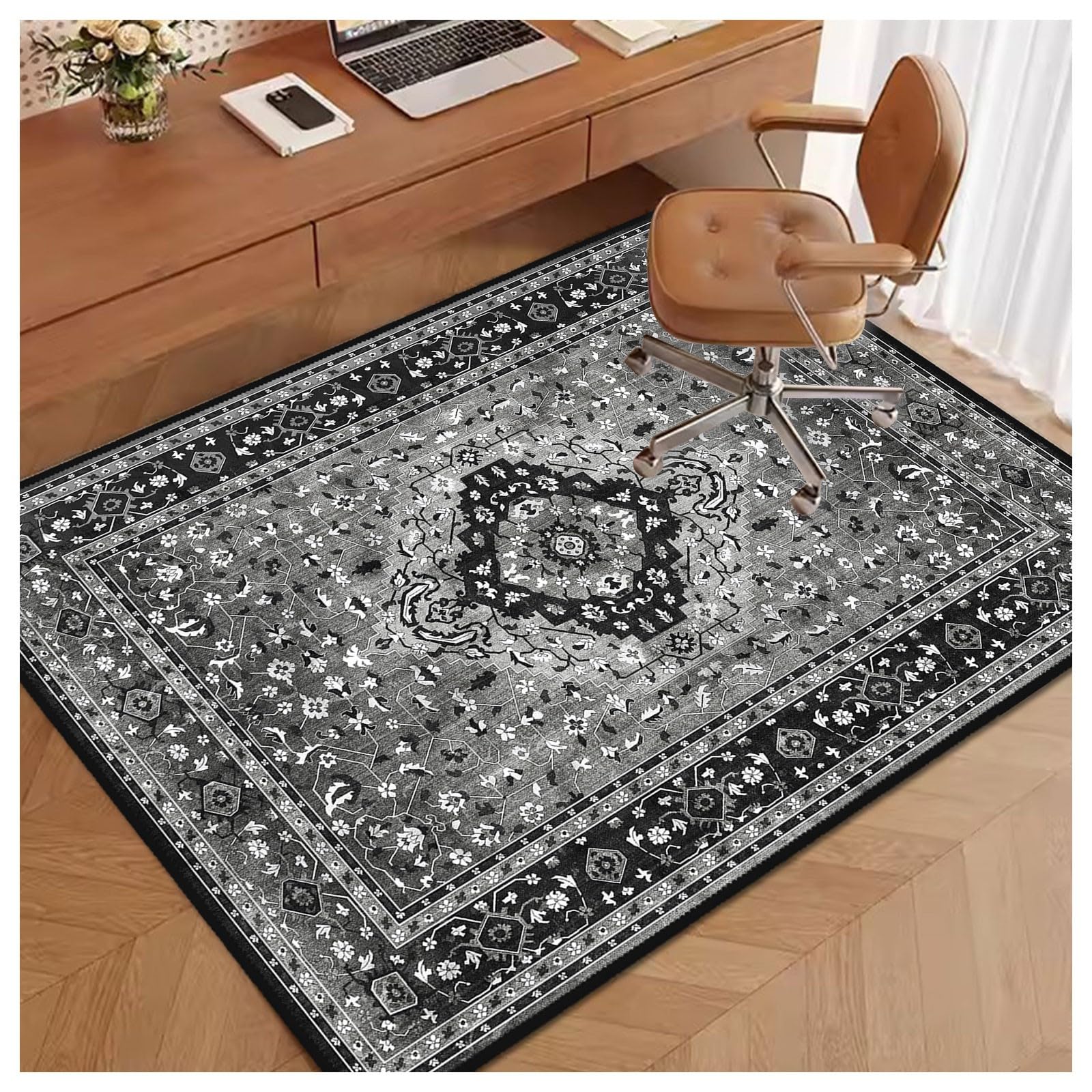 Soofteilliv 3x4ft/36x48in Chair Mat for Hardwood Floor, Office Desk Anti-Slip Chair Mat for Hard Floors, Computer Gaming Chair Mats, Under Desk Rug Protector for Rolling Chair(Black/Grey)