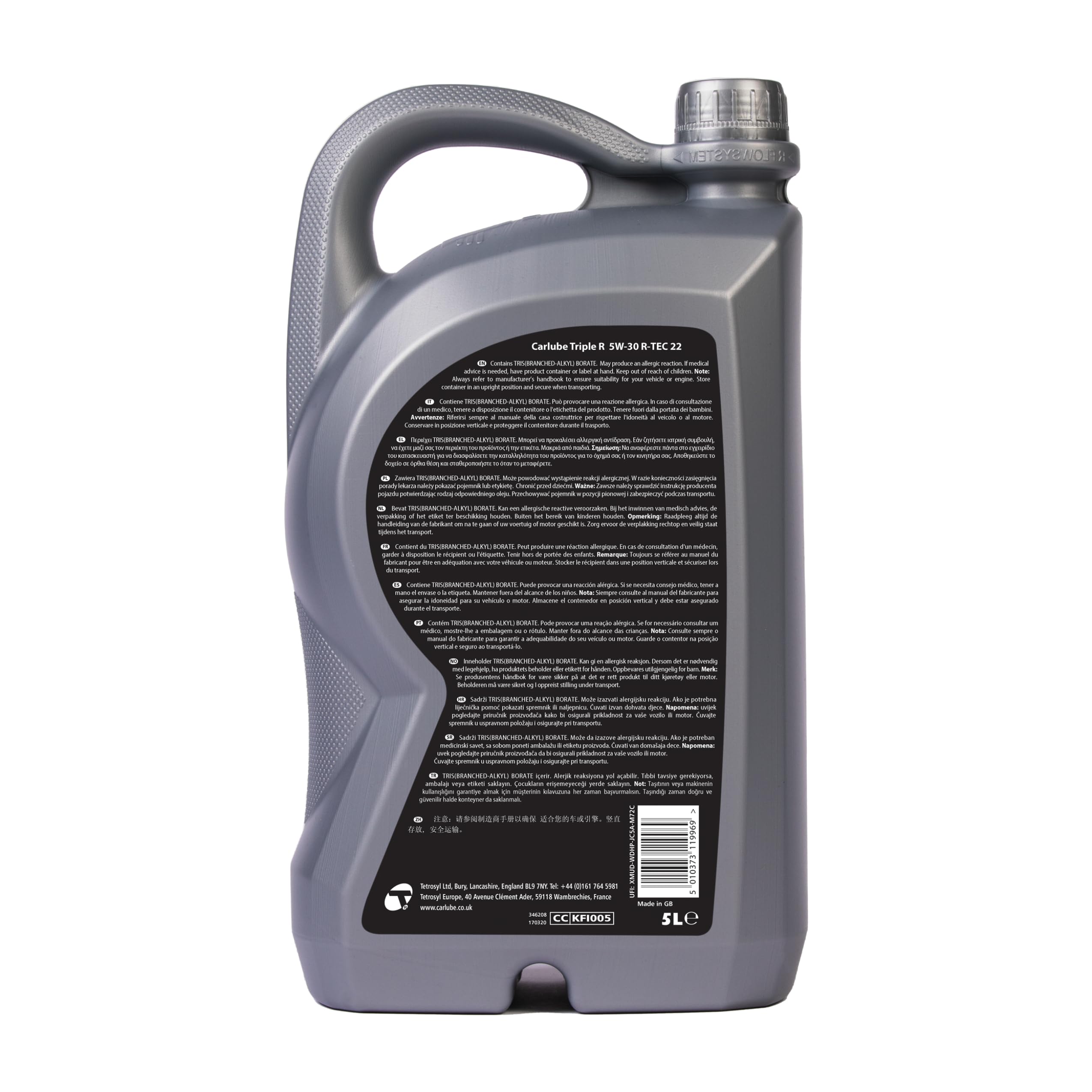 Carlube Triple R 5W-30 VW Aceite Totalmente Sintético R-TEC 22 para Porsche, Volkswagen y BMW, ACEA C3, API SP
