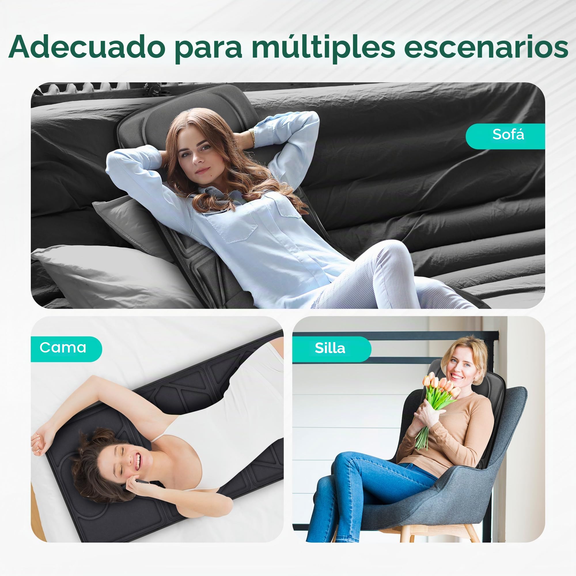Snailax Alfombrilla de masaje de cuerpo completo con calor, 10 motores, masajeadores de espalda completa con 2 almohadillas de calefacción para cuello, espalda, hombros, almohadilla de colchón de