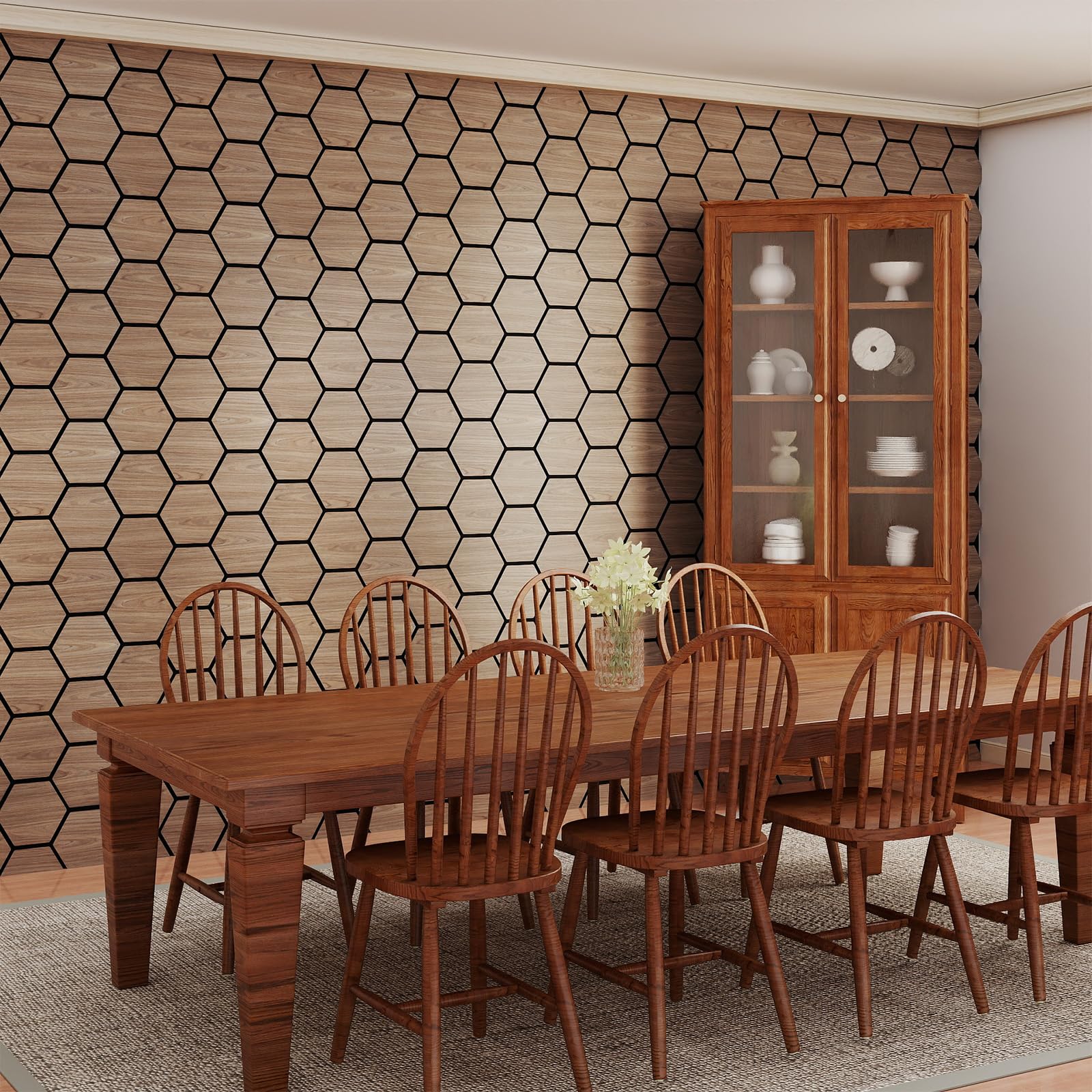 COSTWAY Lote de 4 Paneles Acústicos Decorativos para Paredes, 81 x 66 cm con 9 Tableros Hexagonales de Madera, Paneles Insonorizantes para Paredes para Estudios, Oficinas, Dormitorios, Salones