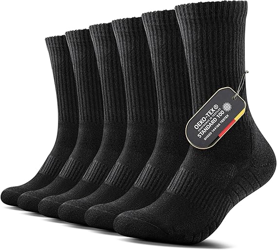 FALARY Sportsocken Wandersocken Herren Damen Tennissocken Socken Thermo Wintersocken Herrensocken Laufsocken 43-46 39-42 Trekkingsocken Gepolstert Atmungsaktiv Baumwolle 6 Paar