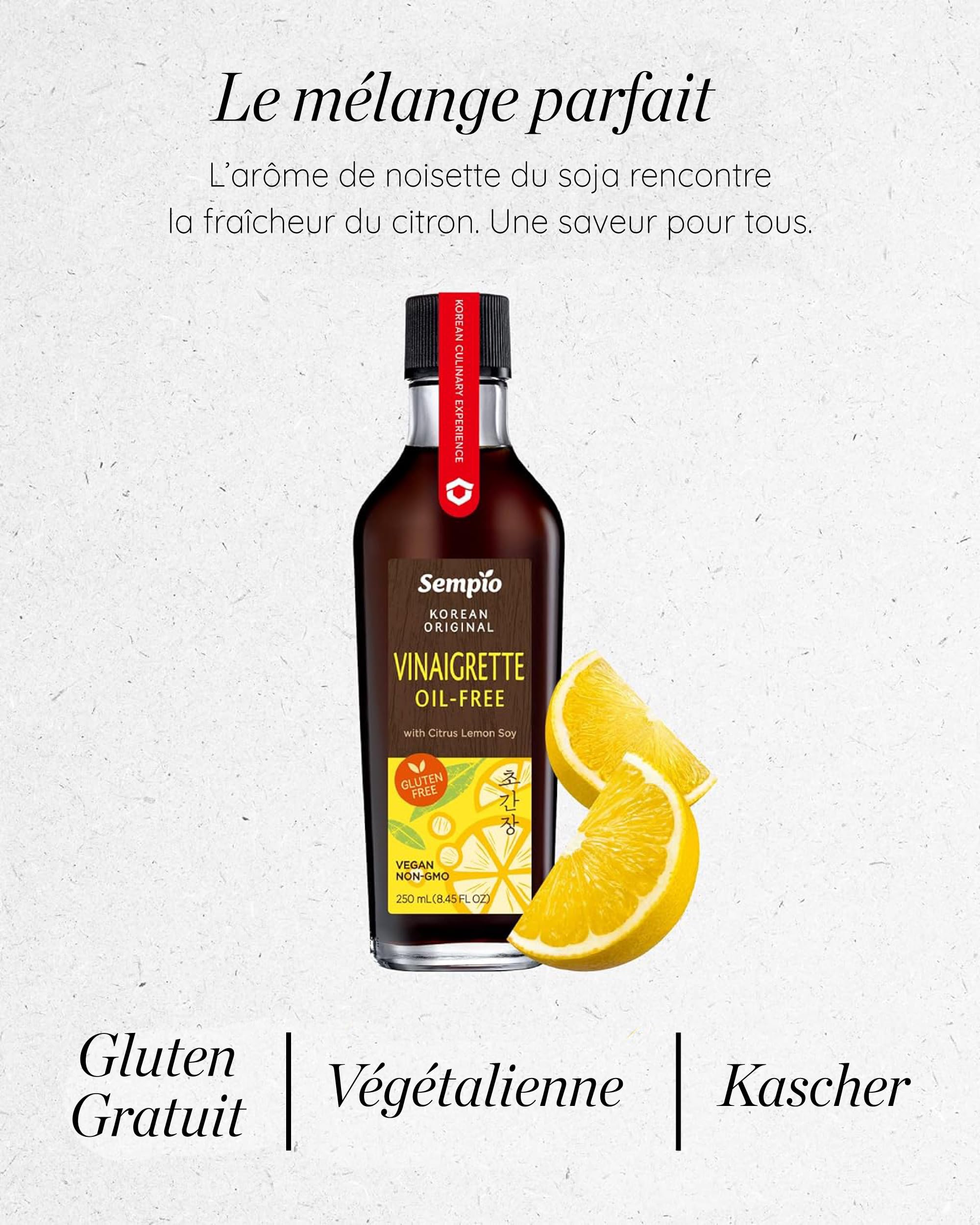 Vinaigrette sans Huile Sempio au Citron et Soja (250ml) - Assaisonnement Piquant Polyvalent pour Salade, Trempette & Plus Sauce Coréenne Authentique Végétalien, Non-GMO, Réduit en Sel