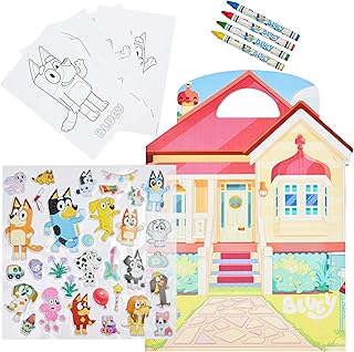 Bluey Sticker Set for Children with Stickers, Colouring Pictures, Wax Crayon & Folding Backdrops, Ideal as a Creative Set & DIY Toy, Gifts for Girls