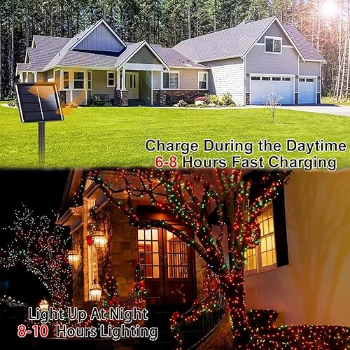 Miniatura 4 de Paquete de 4 luces solares de Navidad de 180 pies para exteriores, impermeables, súper brillantes, 320 luces LED solares con 8 modos de iluminación,