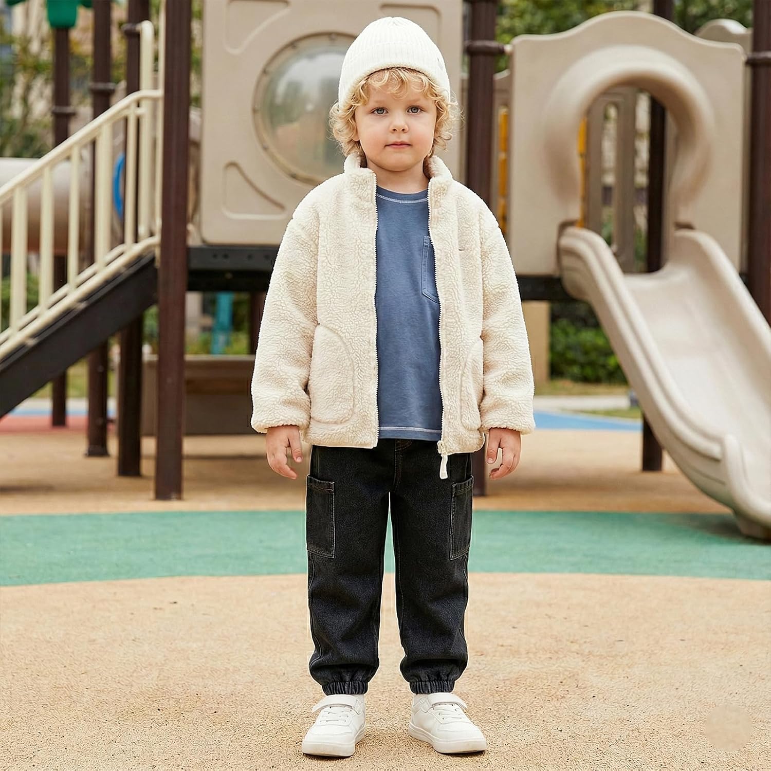 Winter Pants for Boys Fleece Lined Jeans, Toddler Cargo Pants with Elastic Waist for Boys Size 4/5/6/7/8 - Image 2