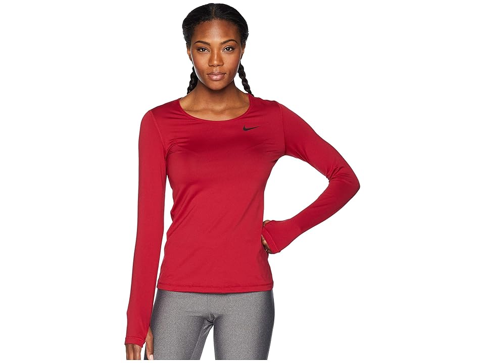 

Nike Pro Mesh Long Sleeve Training Top (Red Crush/Black) Women's Long Sleeve Pullover