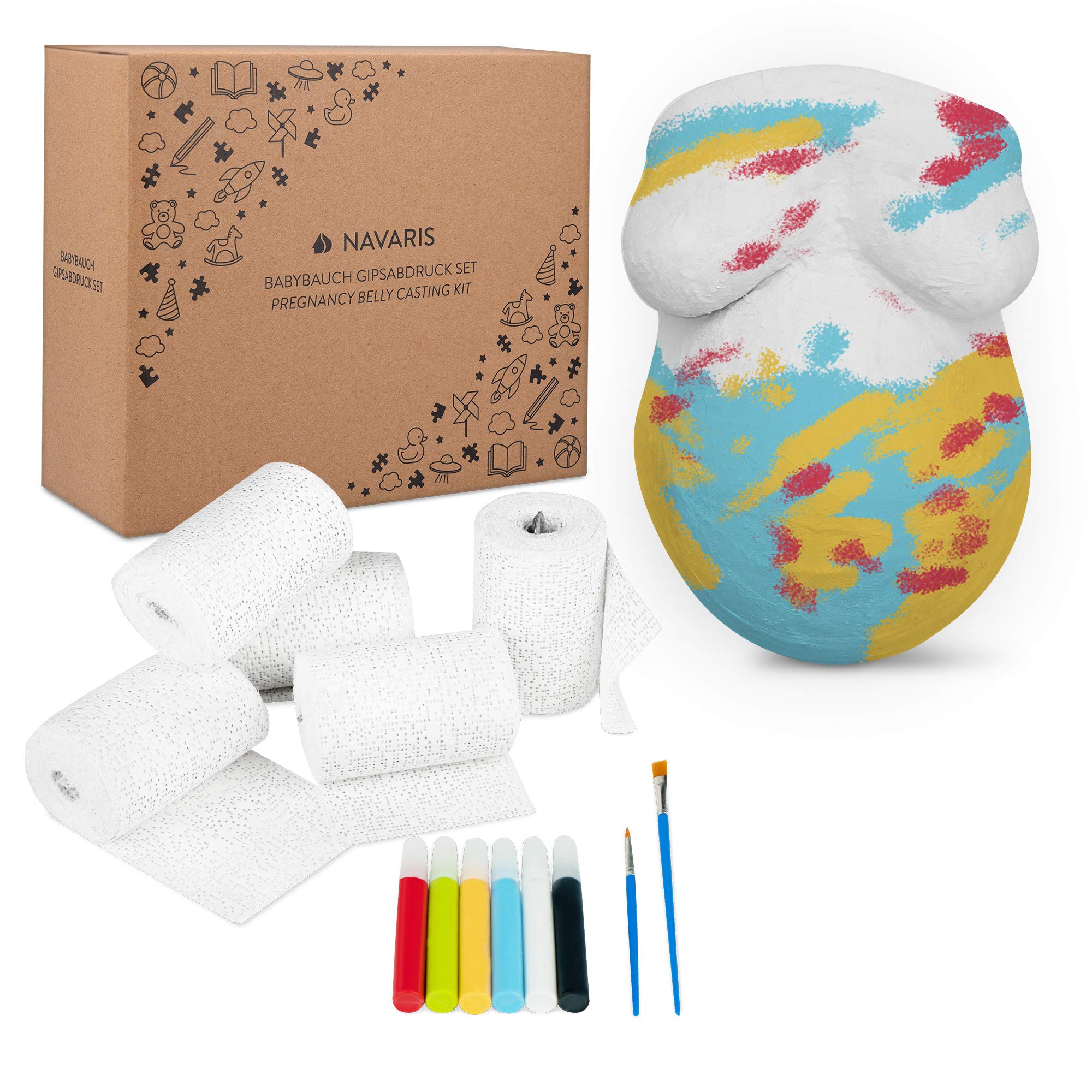 Navaris Kit Moulage Ventre Femme Enceinte - Set Plâtre Empreinte Grossesse Bébé - Modelage 3D Décoration pour Famille Amis - Peinture Bandages