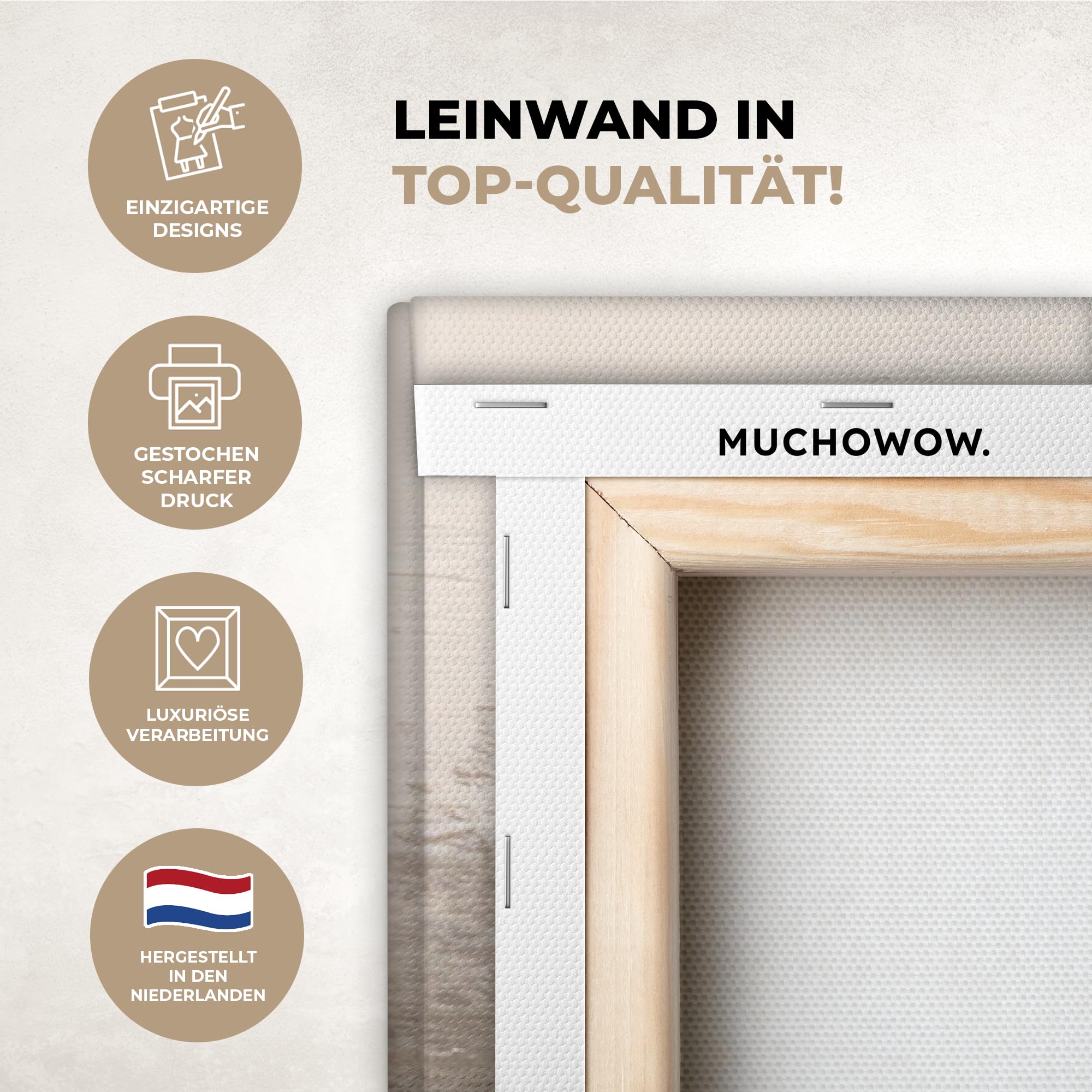 MuchoWow Leinwand Bilder 120x80 cm XXL Wanddeko Wohnzimmer Aesthetic Room Decor Modern Kunst Abstrakt Beige