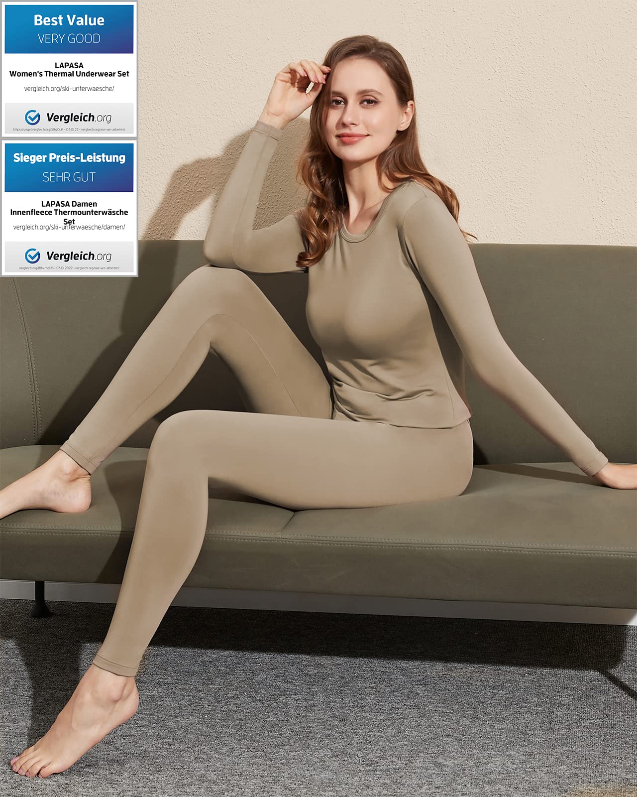 LAPASA Completo Termico Donna Fodera in Micropile Calore Base L17 - Abbigliamento Intimo Invernale Maglietta Pantaloni Calzamaglia Tuta Sci Trekking